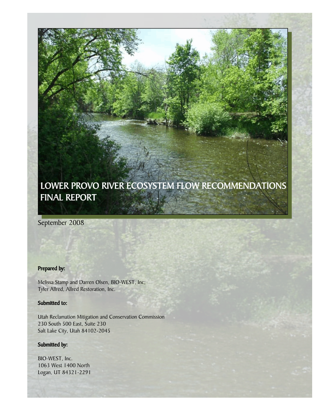 Lower Provo River Ecosystem Flow Recommendations Final Report