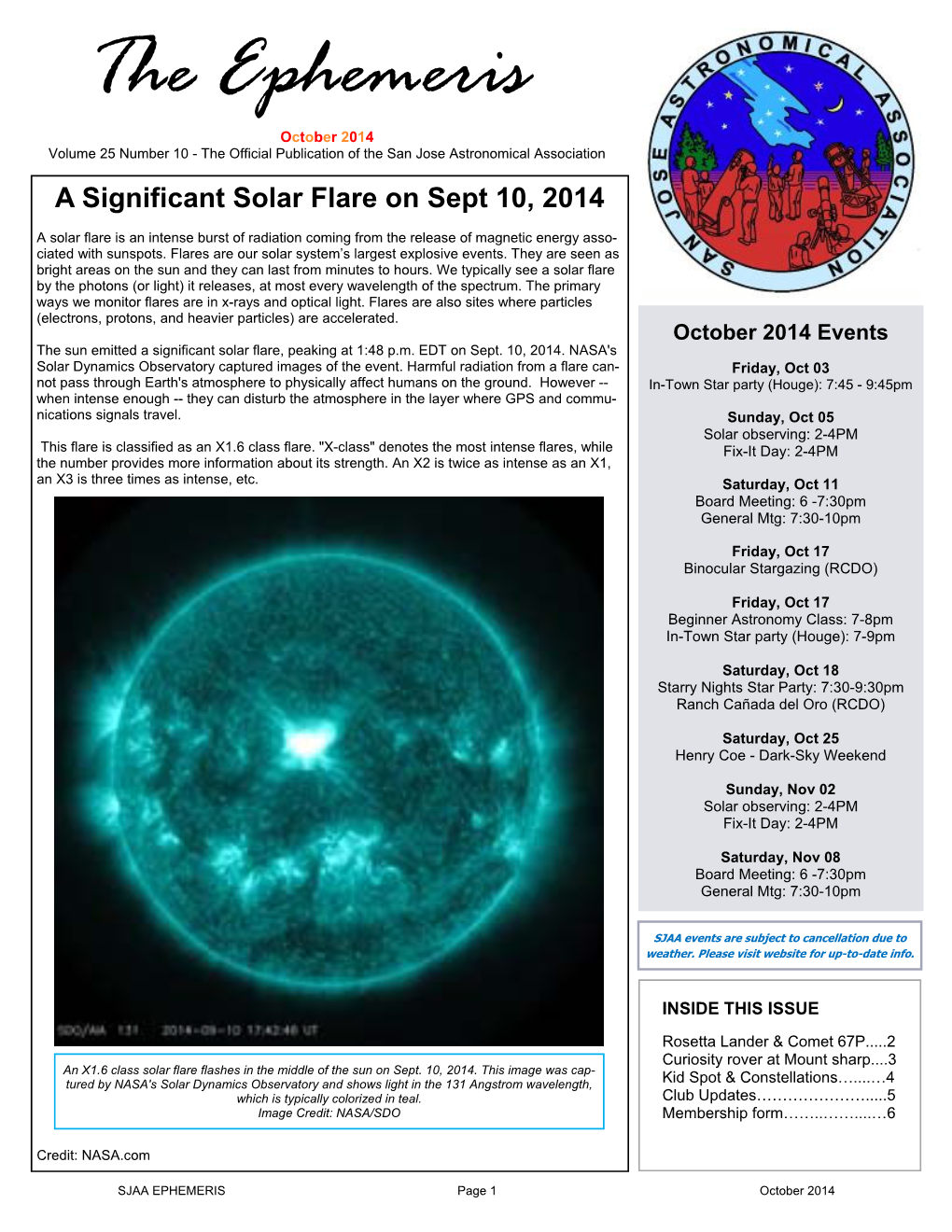 SJAA Ephemeris 2014