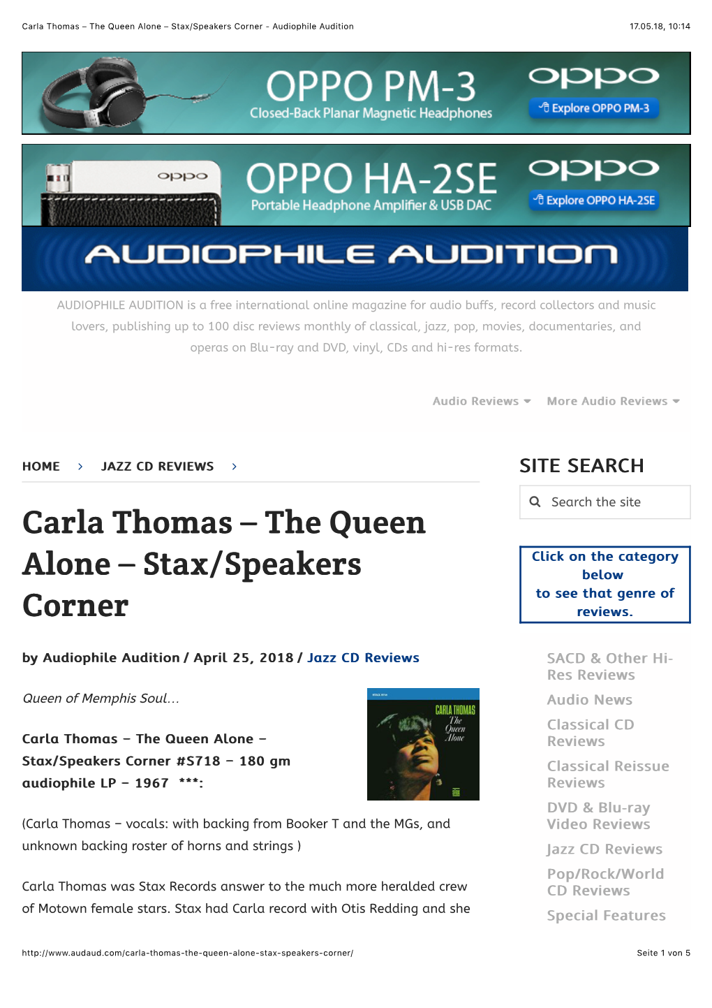 Carla Thomas – the Queen Alone – Stax/Speakers Corner - Audiophile Audition 17.05.18, 10�14