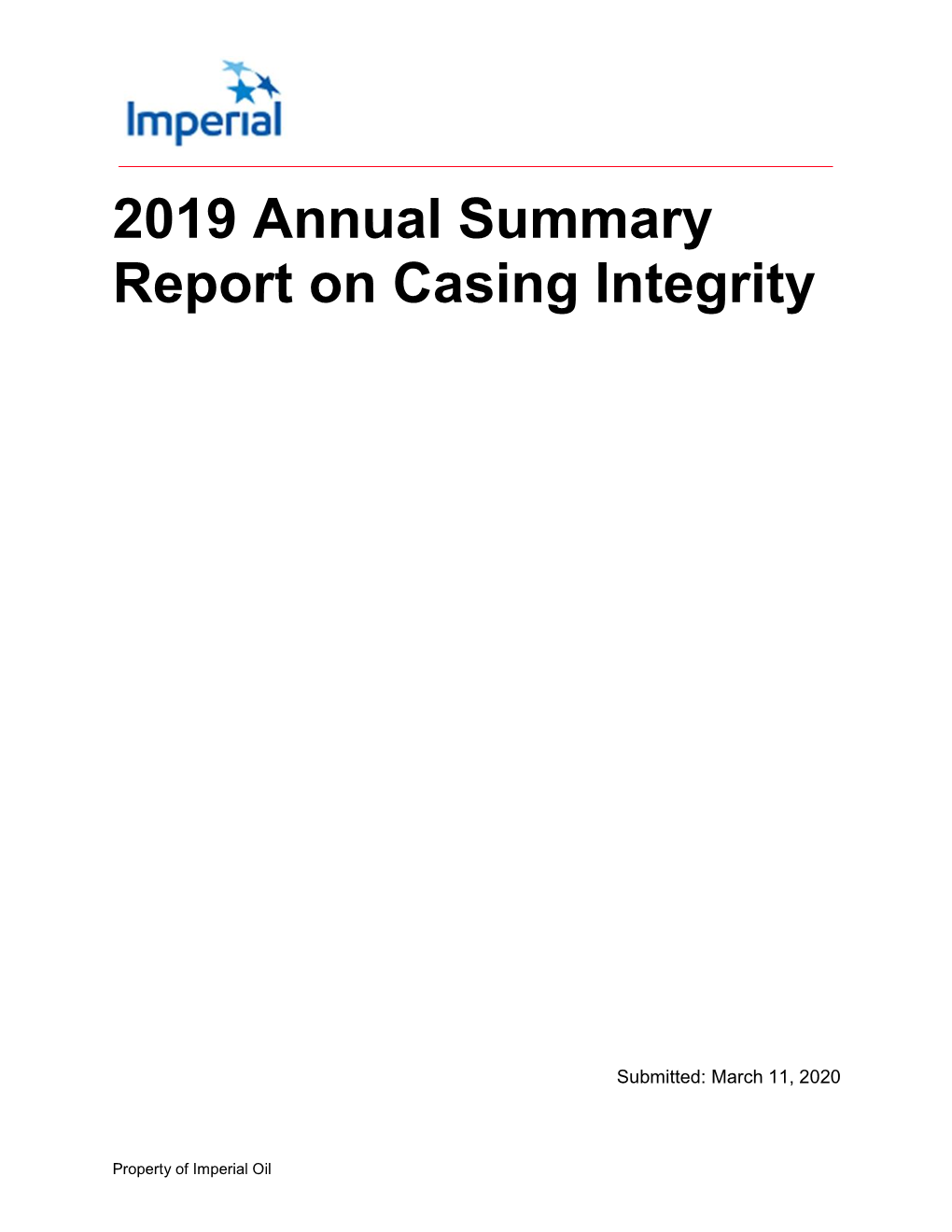 2019 Annual Summary Report on Casing Integrity