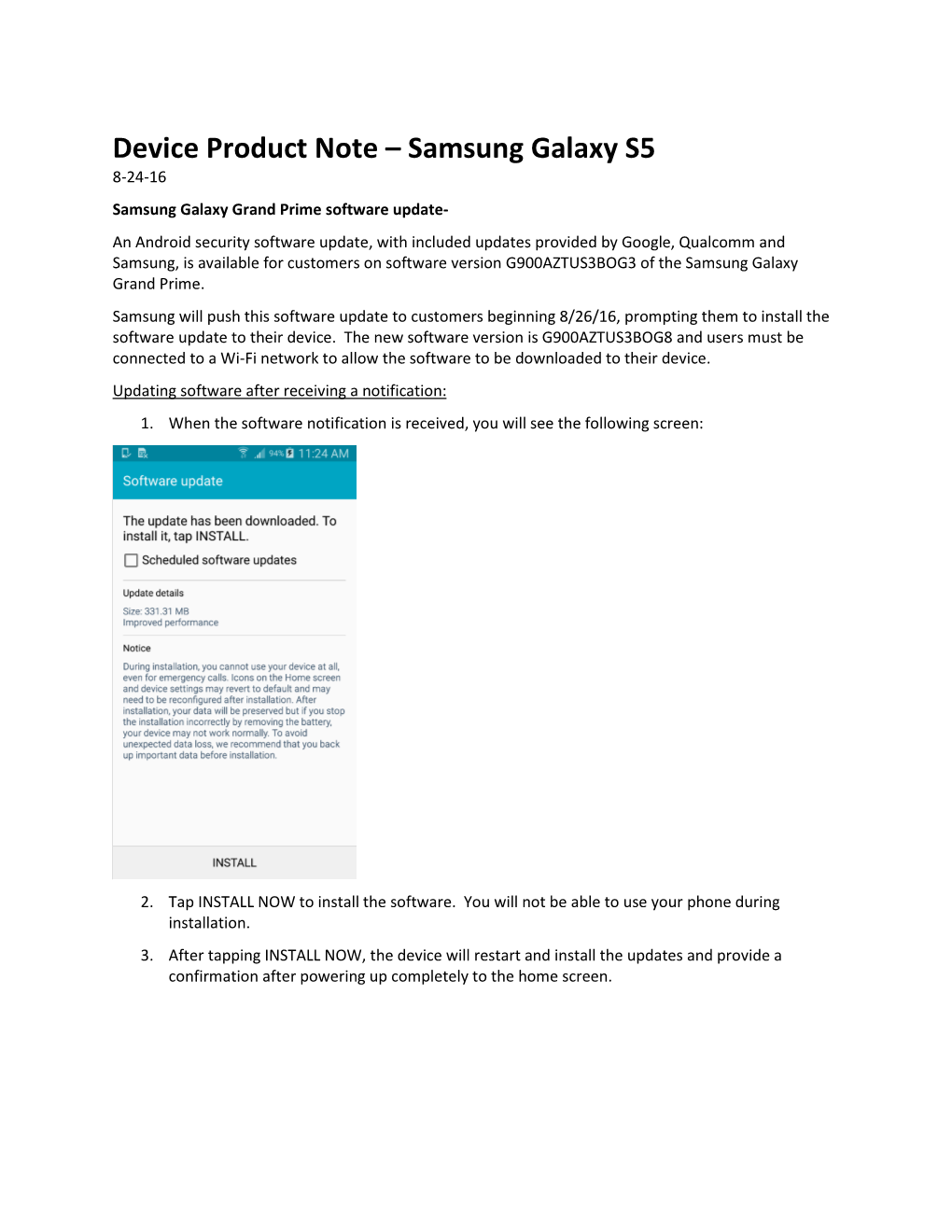 Samsung Galaxy S 5 Security Update