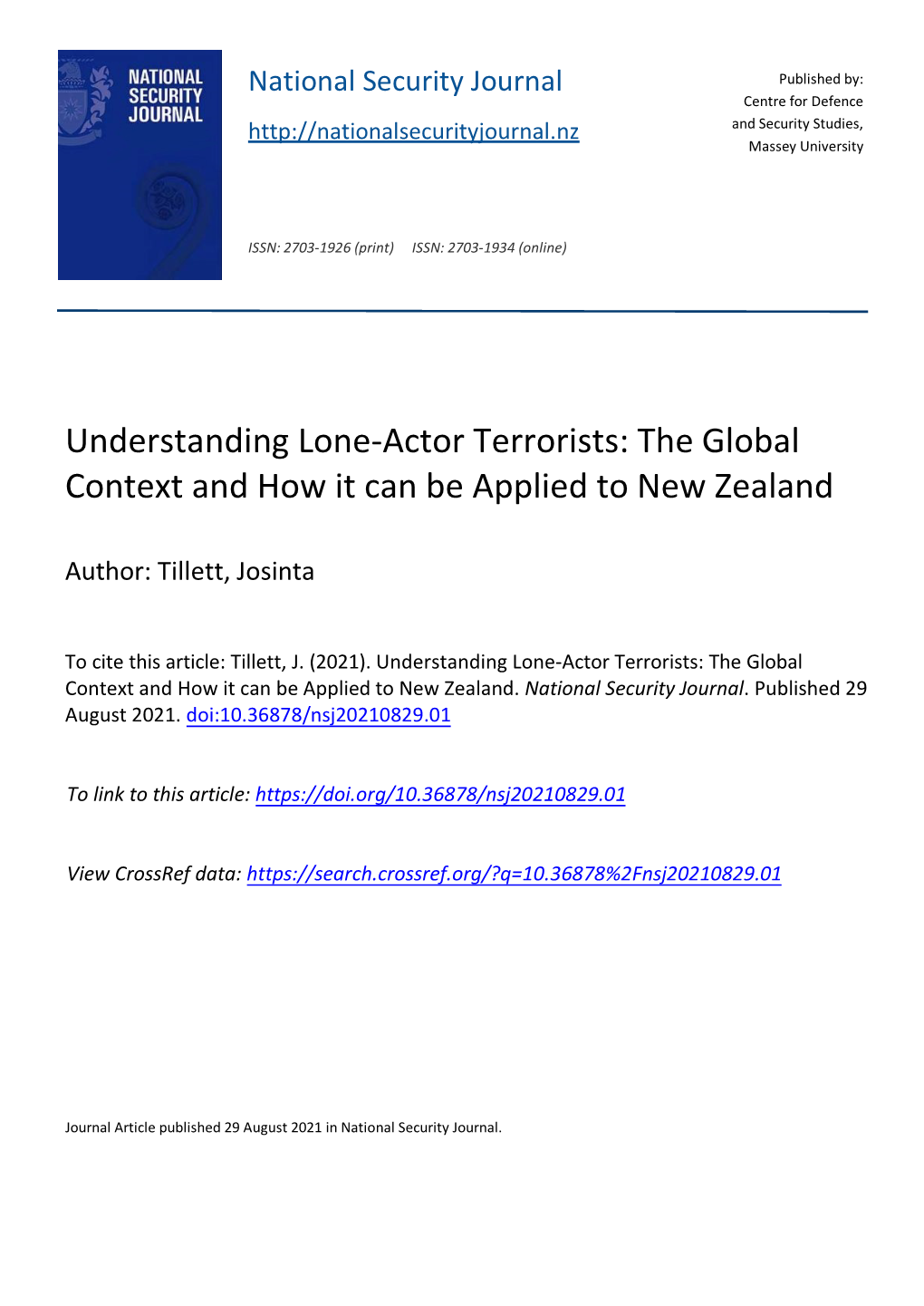 Understanding Lone-Actor Terrorists: the Global Context and How It Can Be Applied to New Zealand