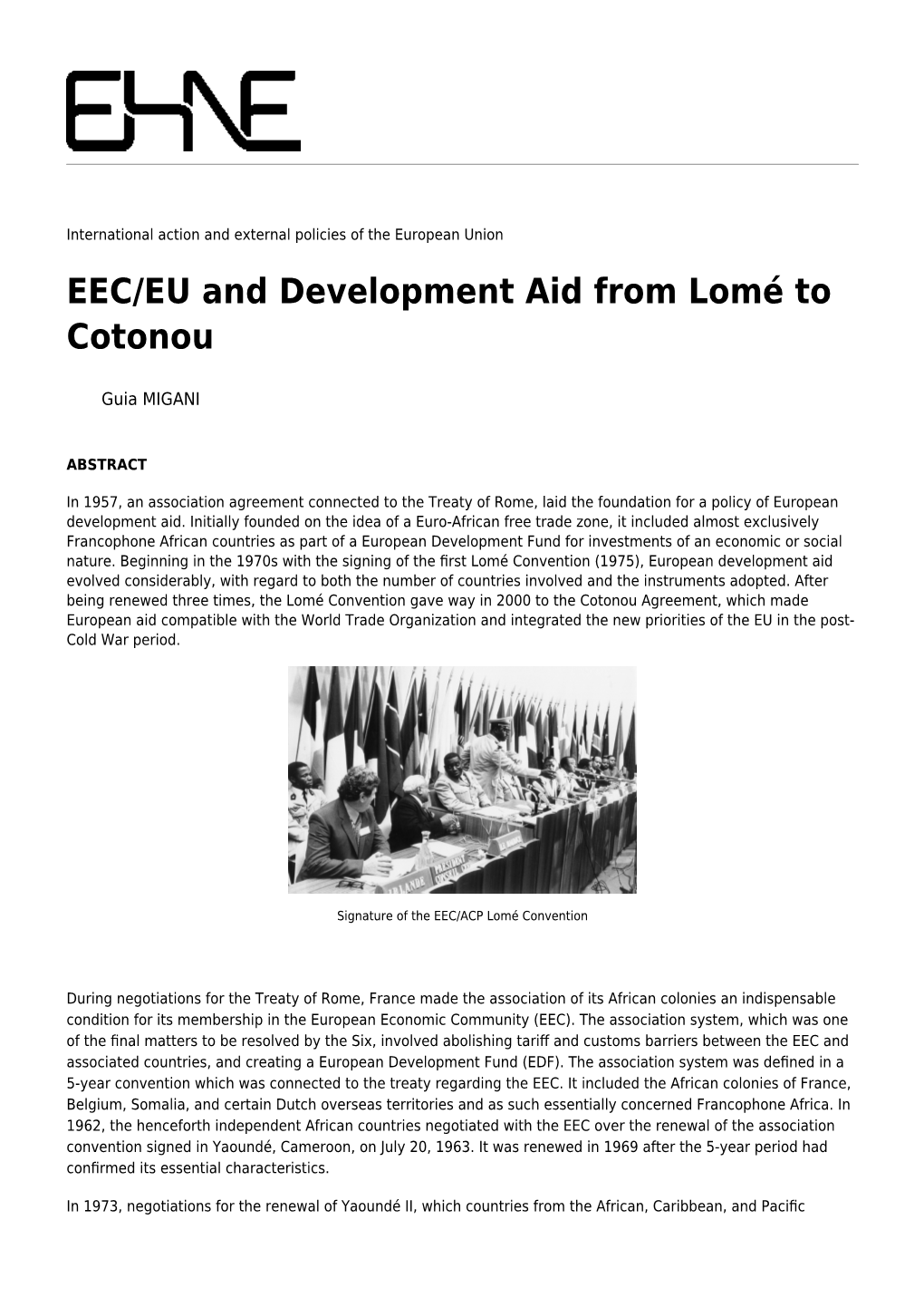 EEC/EU and Development Aid from Lomé to Cotonou
