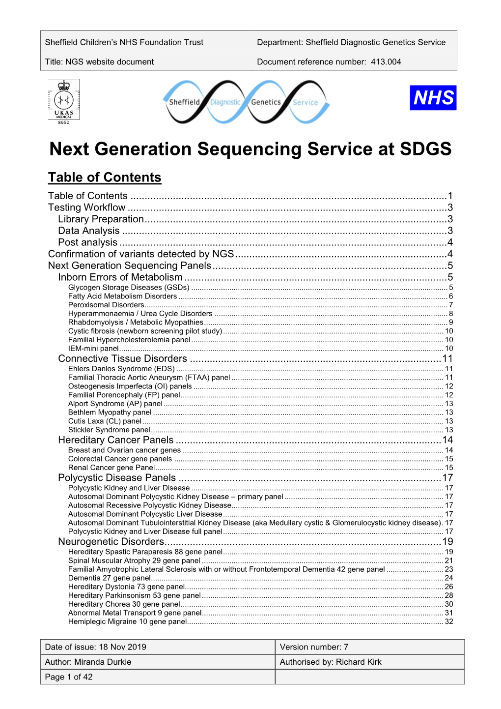 Next Generation Sequencing (NGS)