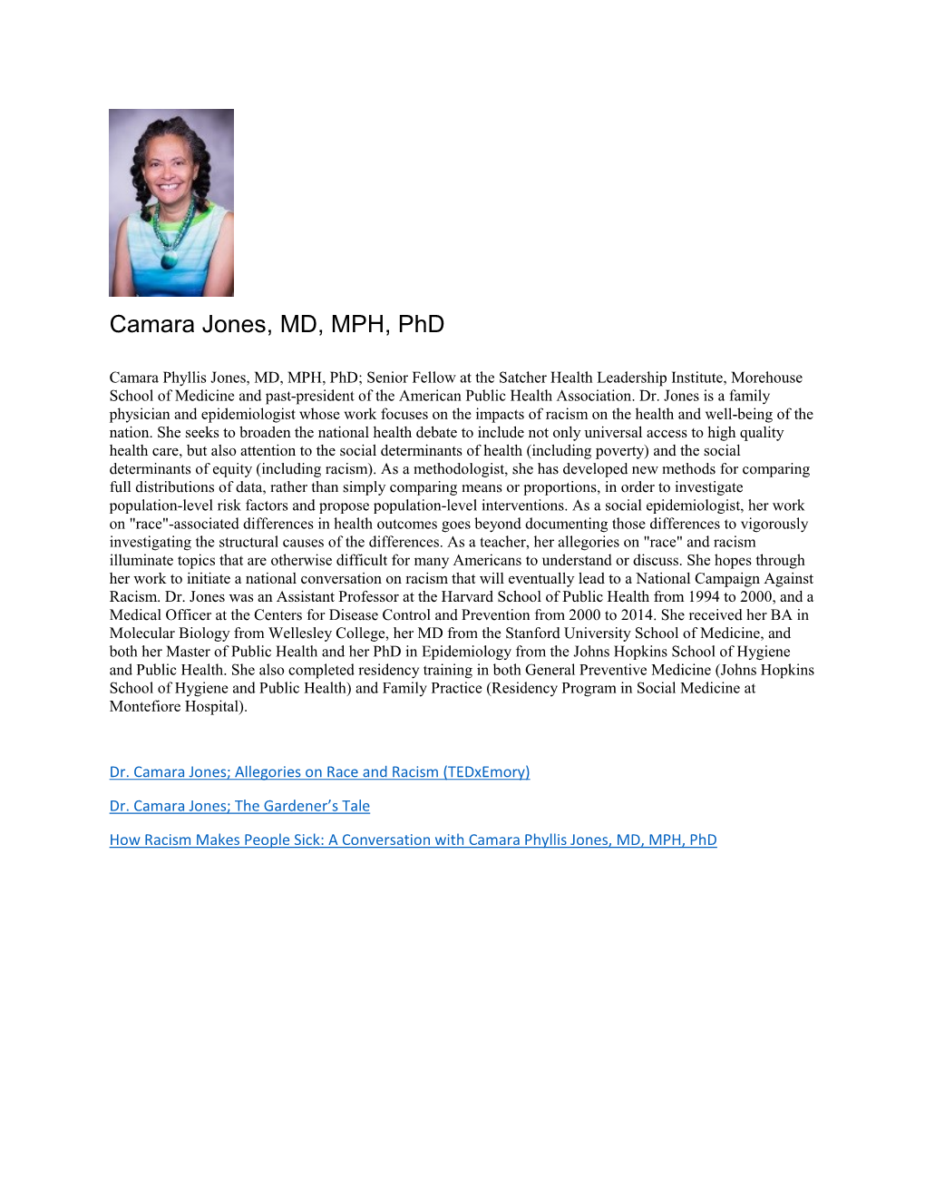 Dr. Camara Jones, MD, MPH