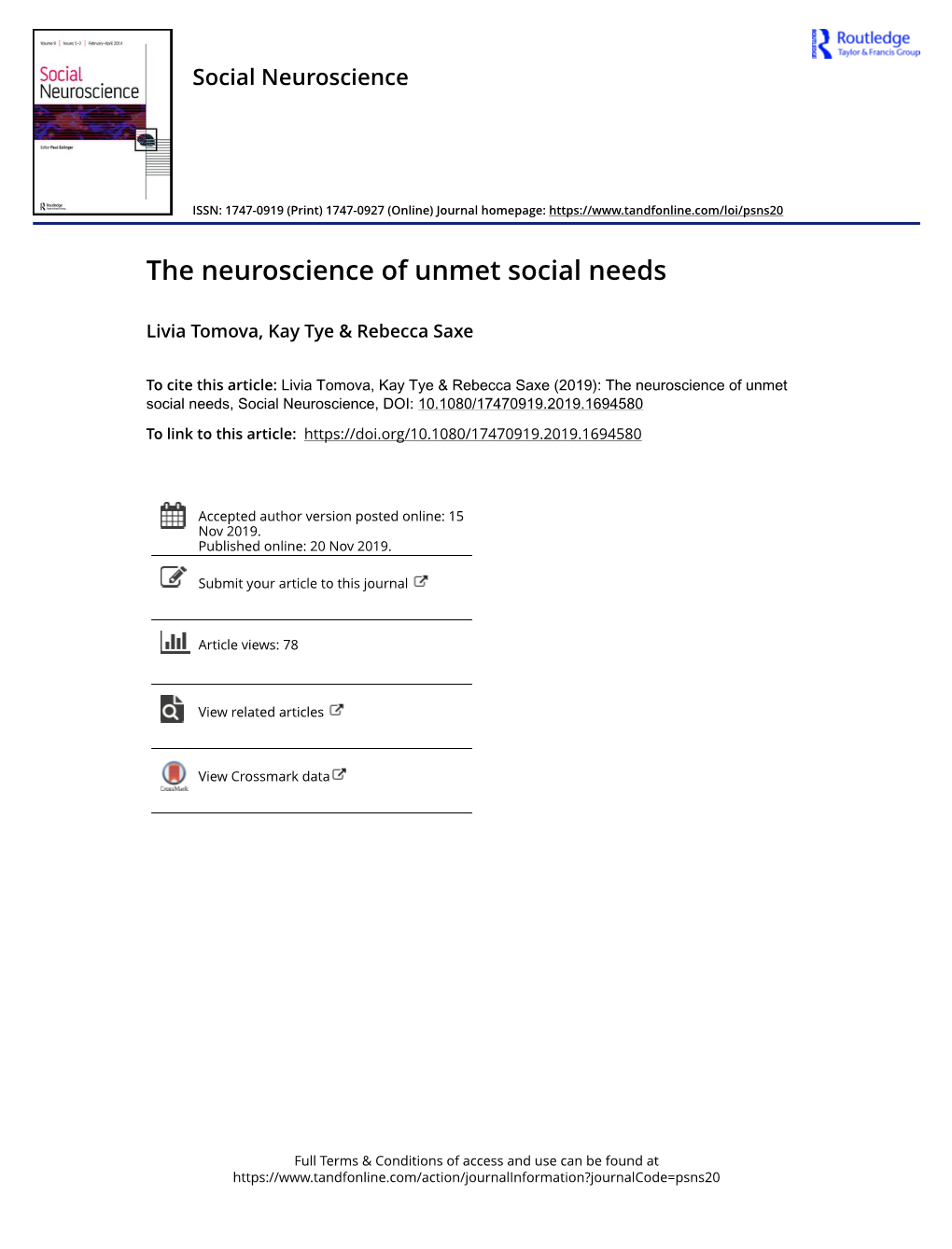 The Neuroscience of Unmet Social Needs