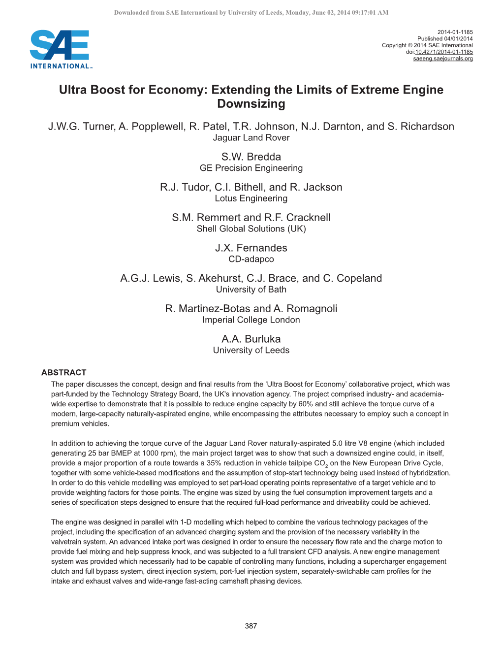 Extending the Limits of Extreme Engine Downsizing J.W.G