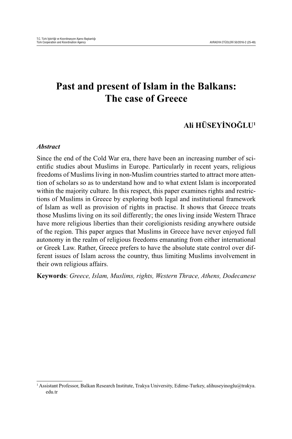 Past and Present of Islam in the Balkans: the Case of Greece