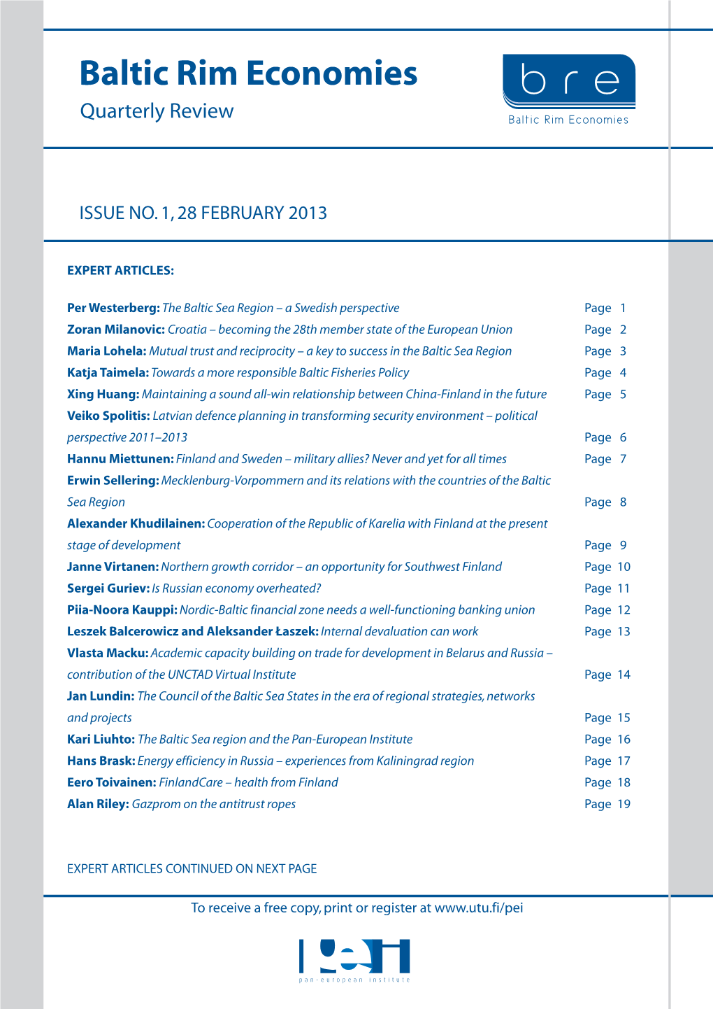 Baltic Rim Economies Quarterly Review