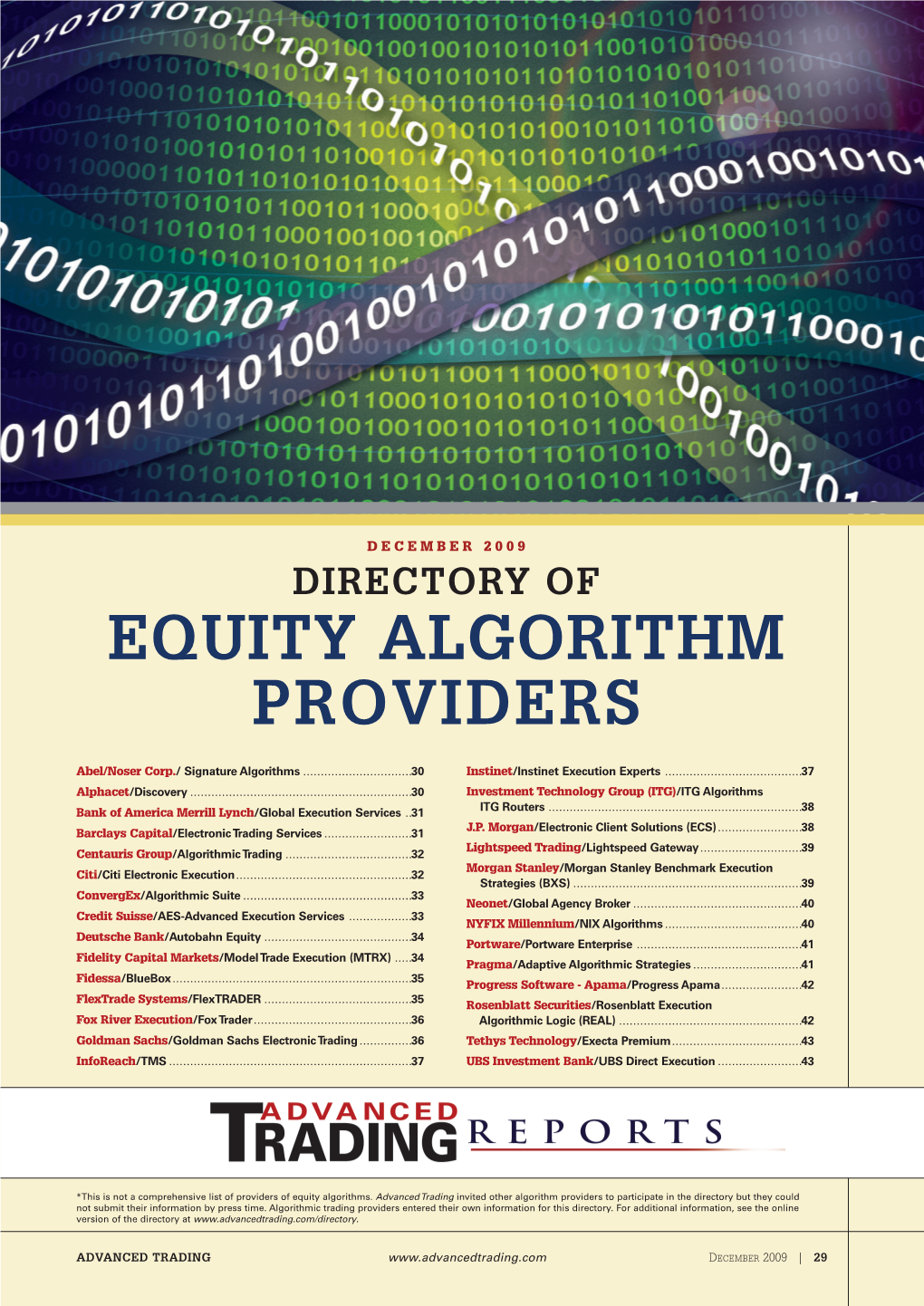 Equity Algorithm Providers