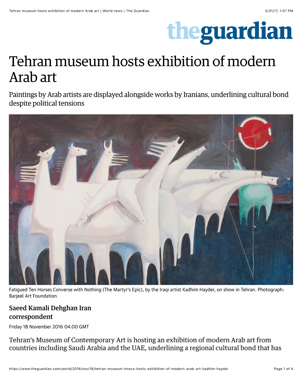 Tehran Museum Hosts Exhibition of Modern Arab Art | World News | the Guardian 5/31/17, 1:07 PM