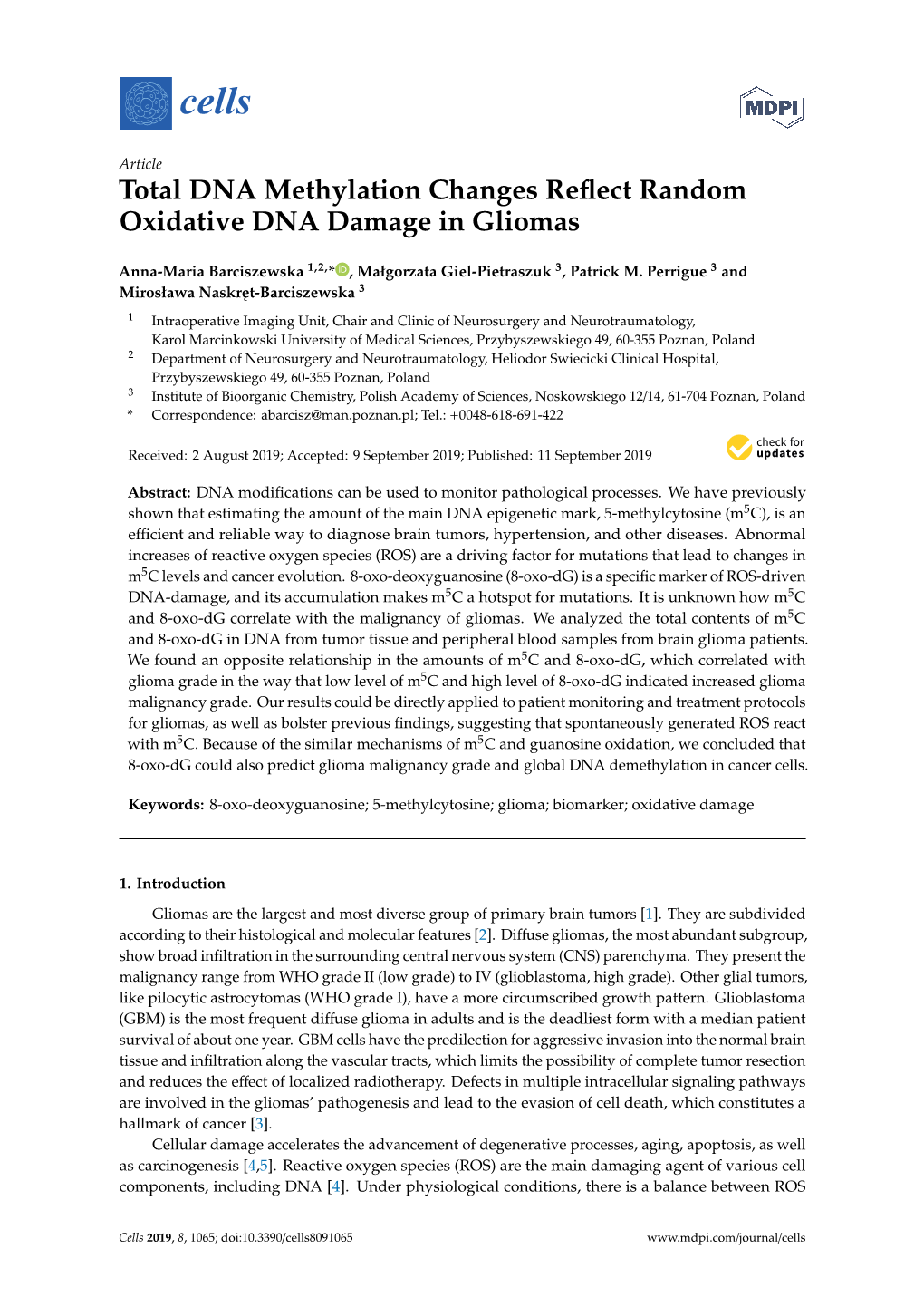 Total DNA Methylation Changes Reflect Random Oxidative DNA