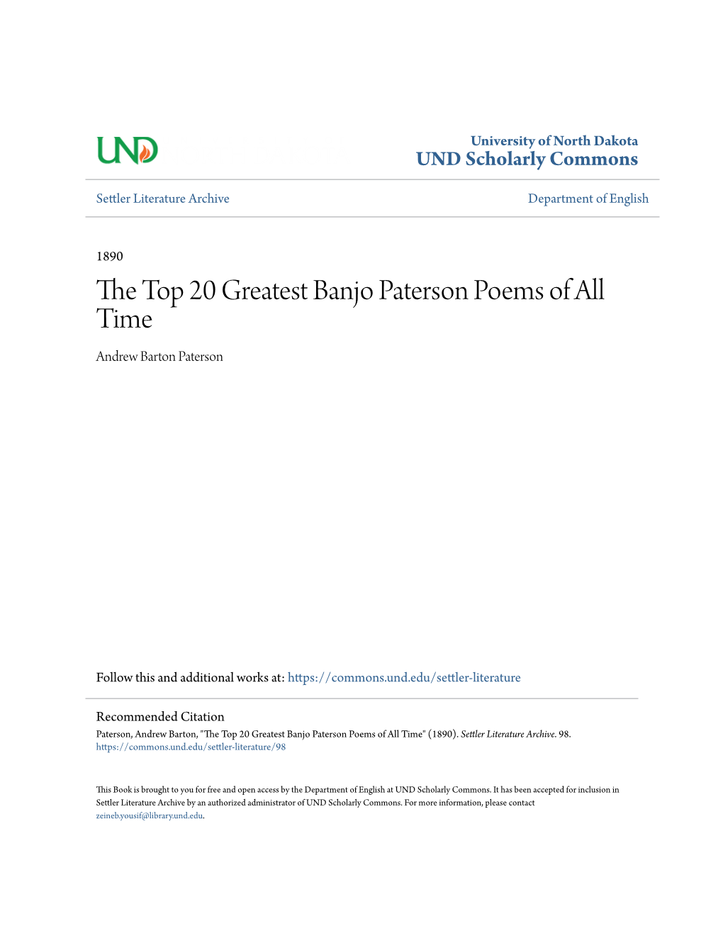 The Top 20 Greatest Banjo Paterson Poems of All Time « Clattery Machinery on Poetry 07/11/2007 03:25 PM