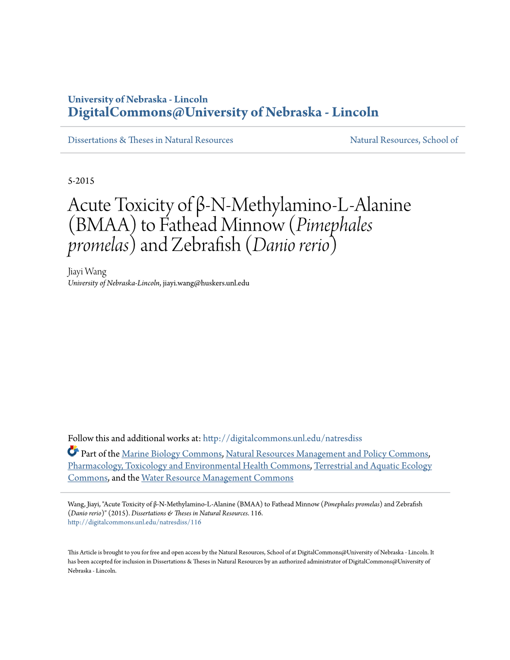 Acute Toxicity of Β-N-Methylamino-L-Alanine (BMAA