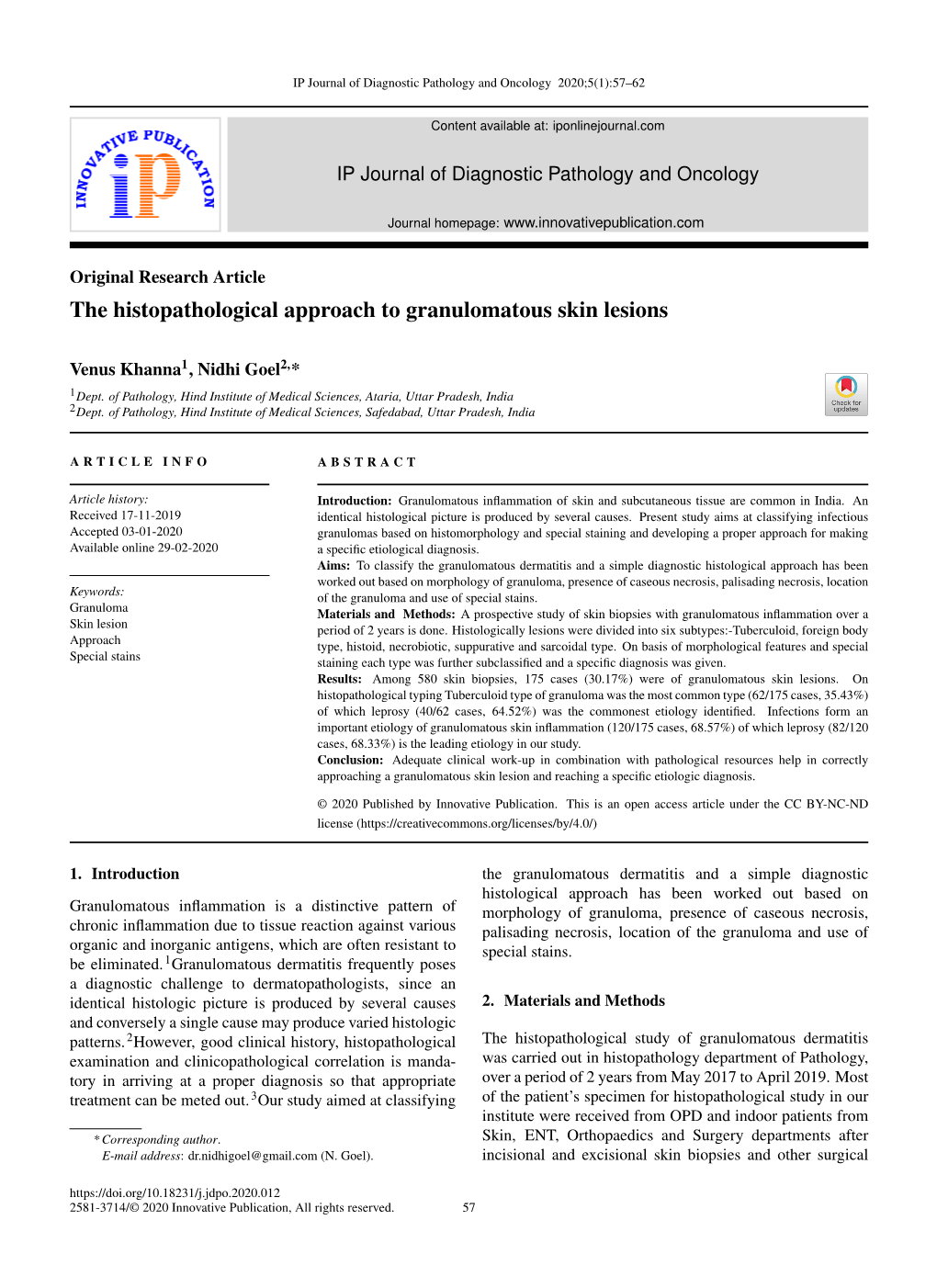 The Histopathological Approach to Granulomatous Skin Lesions