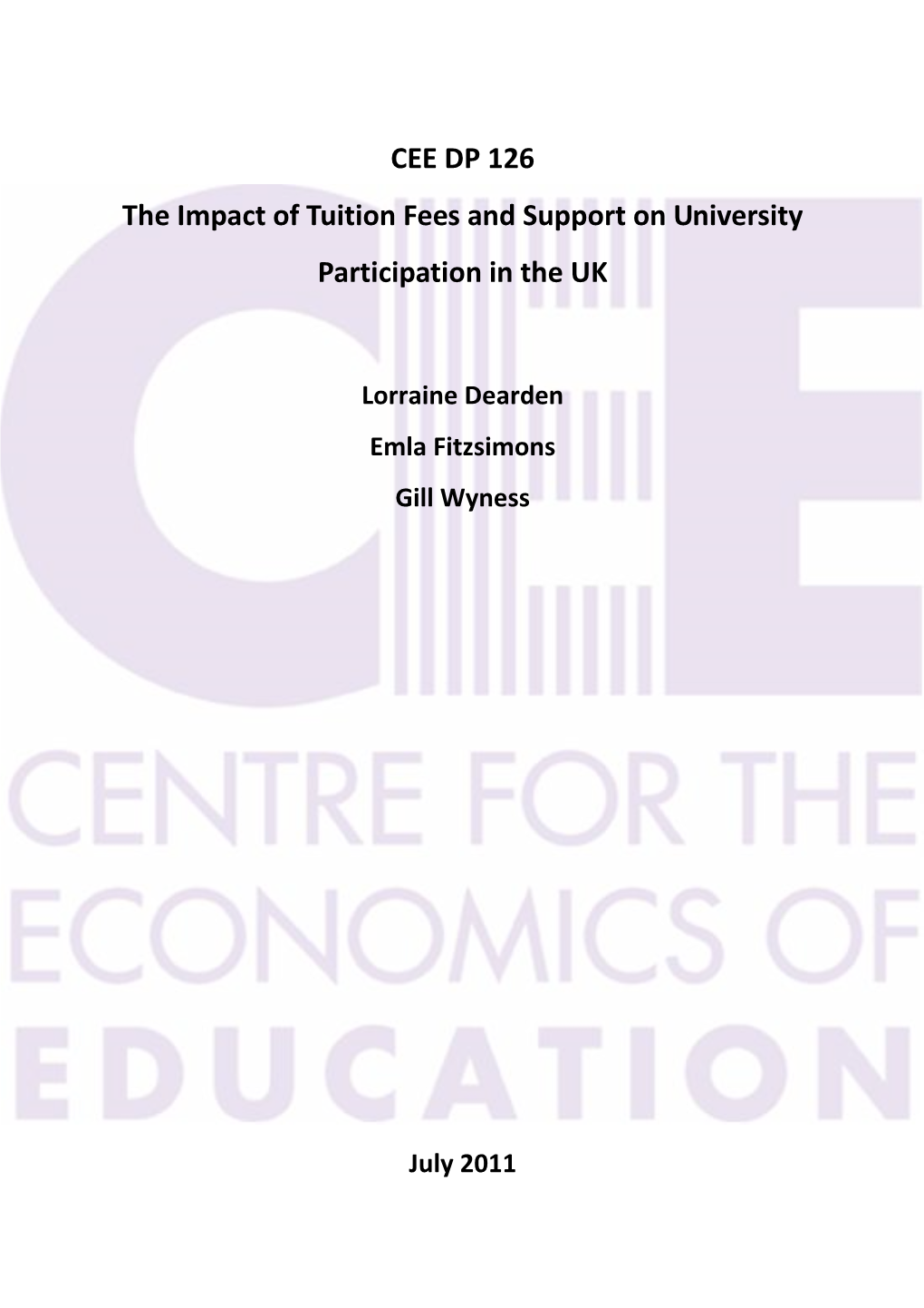 The Impact of Higher Education Finance on Participation in the UK