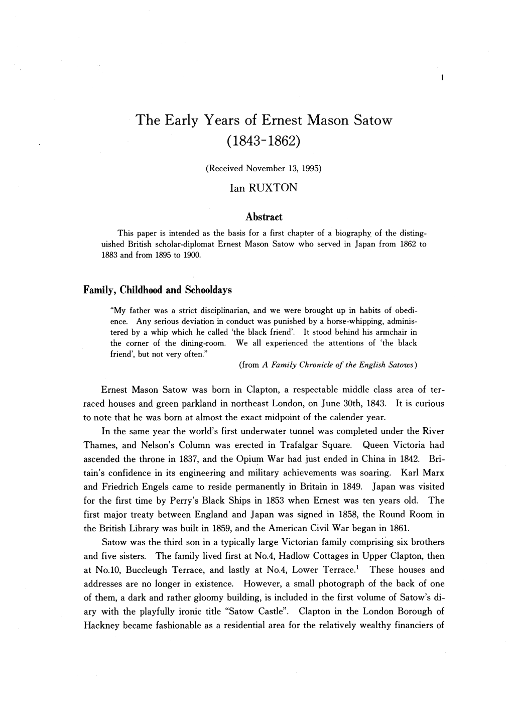 The Early Years of Ernest Mason Satow