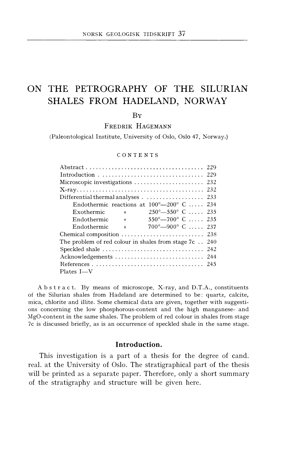 On the Petrography of the Silurian Shales from Hadeland, Norway