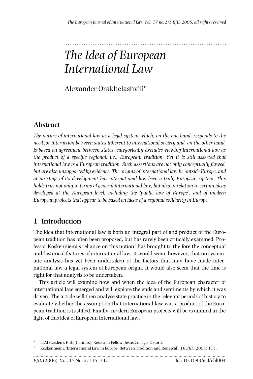 The Idea of European International Law