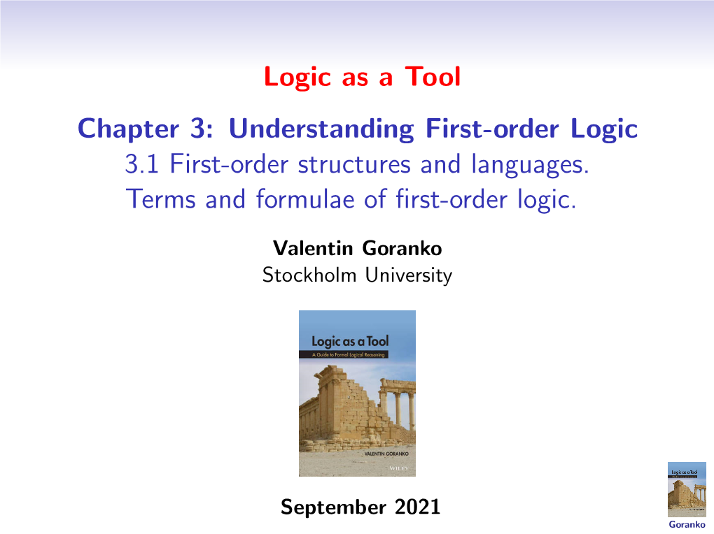 Logic As a Tool 3Mm Chapter 3: Understanding First-Order Logic 3.1