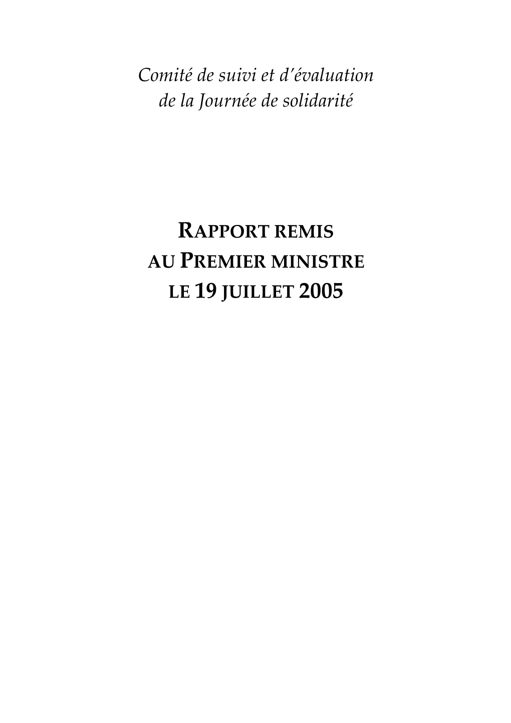 Comité De Suivi Et D'évaluation De La Journée De Solidarité