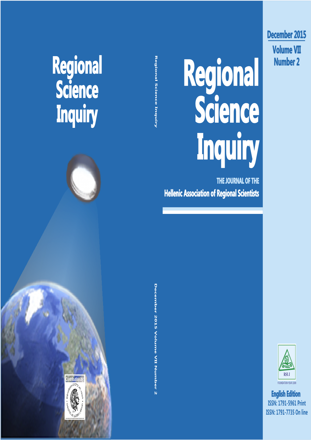 Regional Science Inquiry Volume VII Regional Number 2 Science Regional Inquiry Science Inquiry