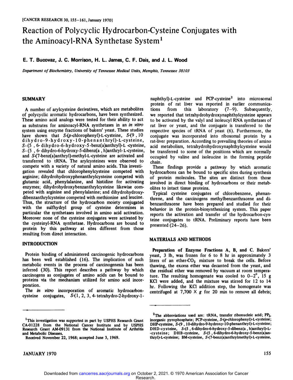 Reaction of Polycyclic Hydrocarbon-Cysteine Conjugates with the Aminoacyl-RNA Synthetase System1