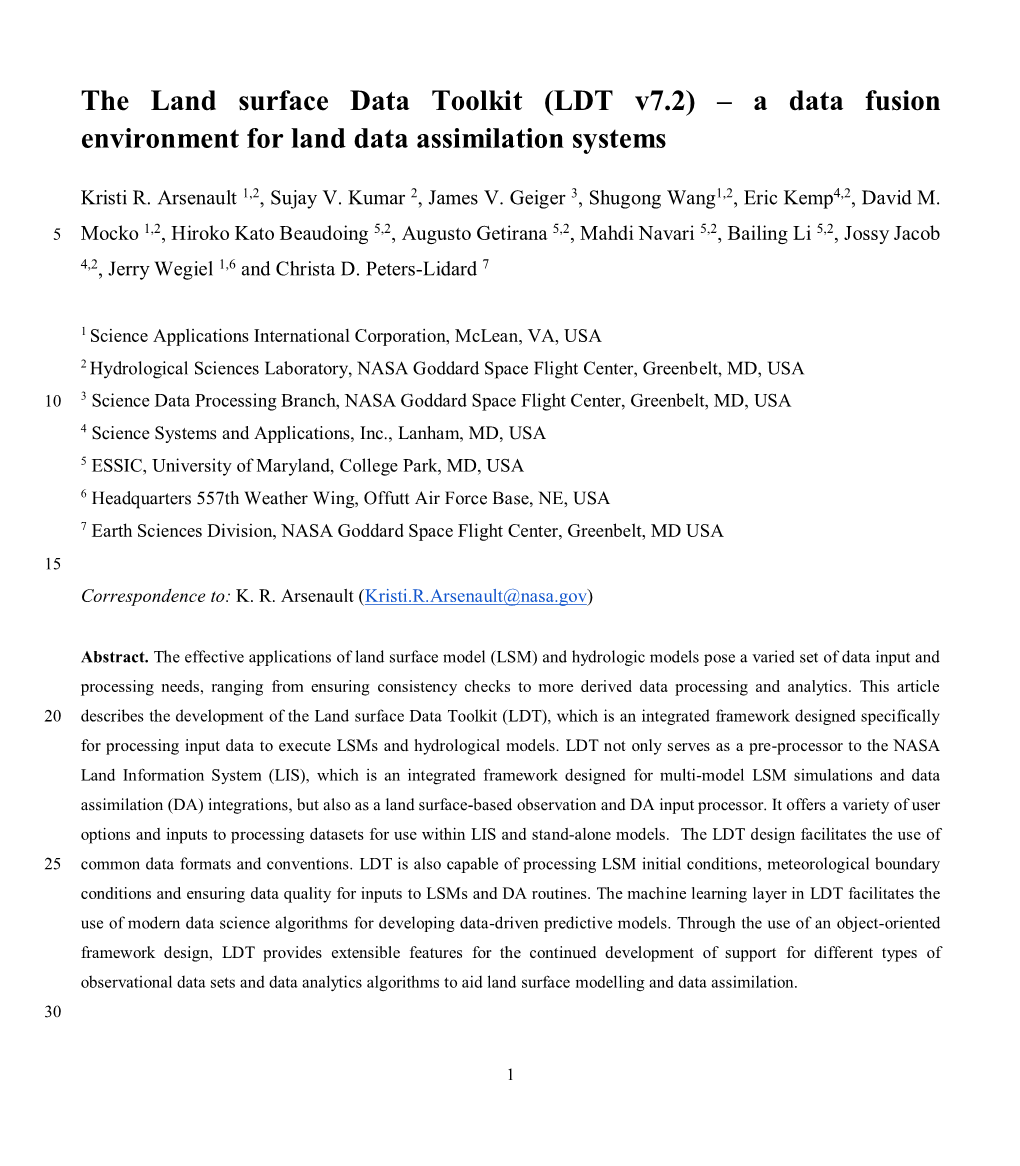 The Land Surface Data Toolkit (LDT V7.2) – a Data Fusion Environment for Land Data Assimilation Systems