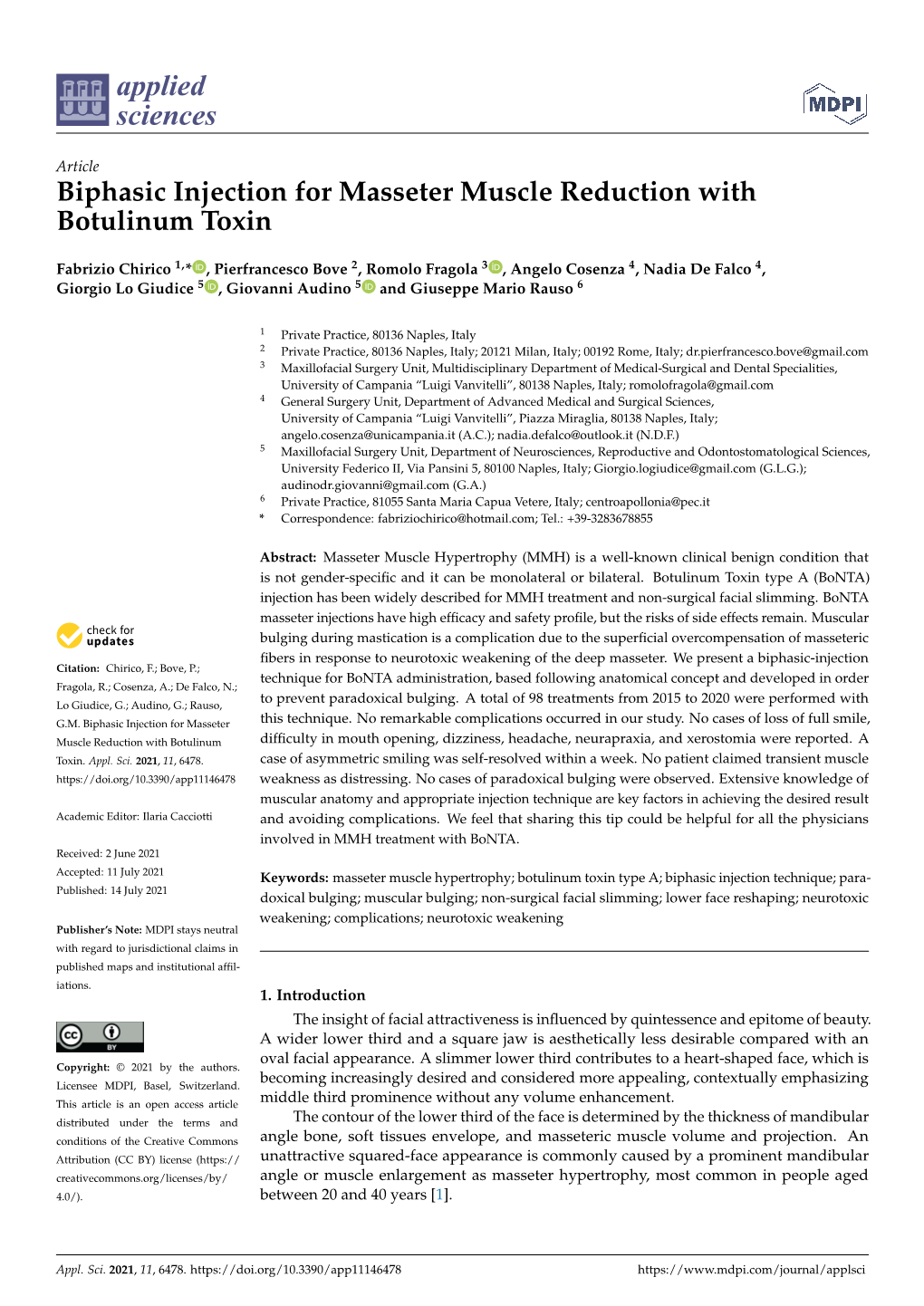 Biphasic Injection for Masseter Muscle Reduction with Botulinum Toxin