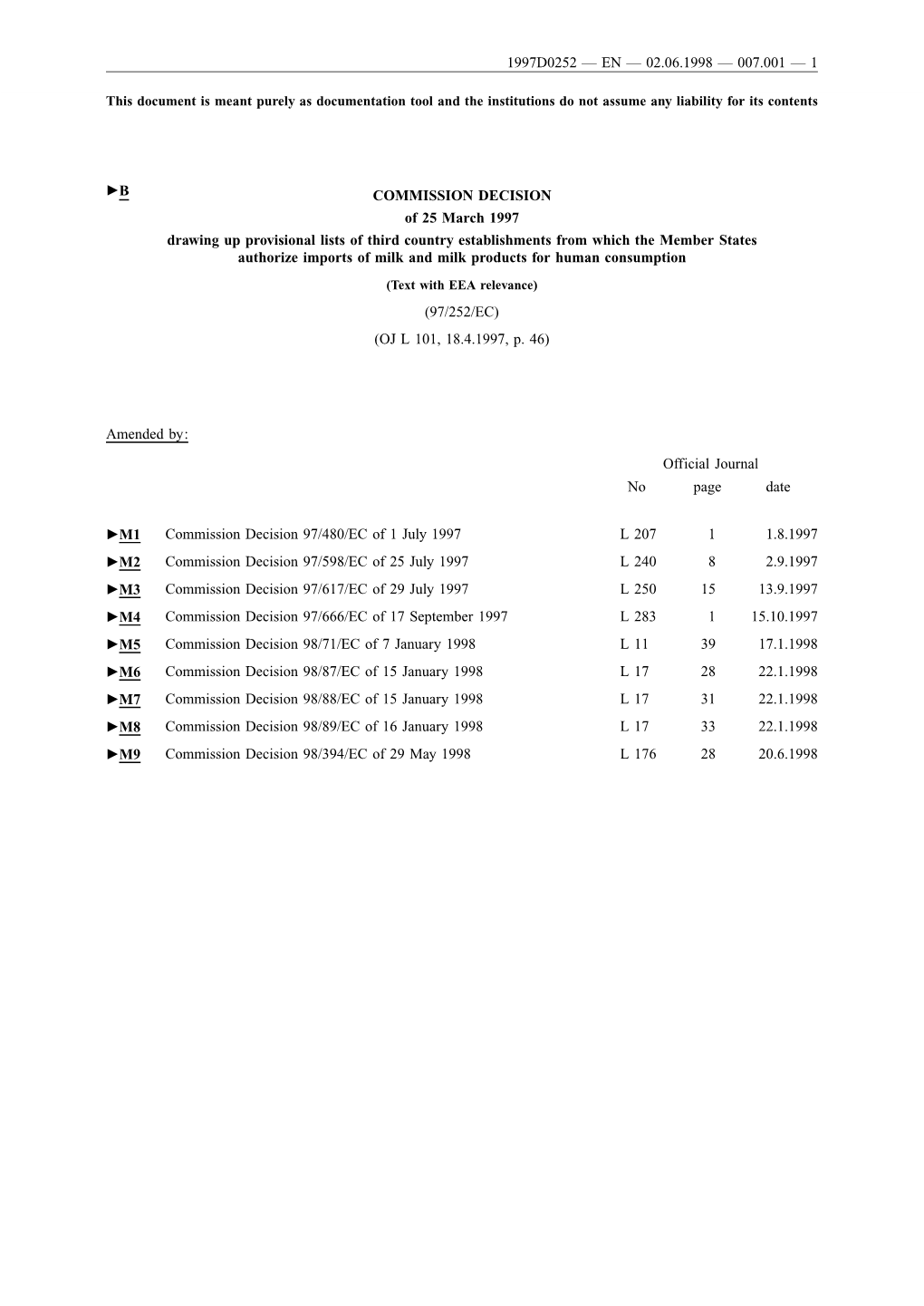 COMMISSION DECISION of 25 March 1997 Drawing up Provisional Lists Of