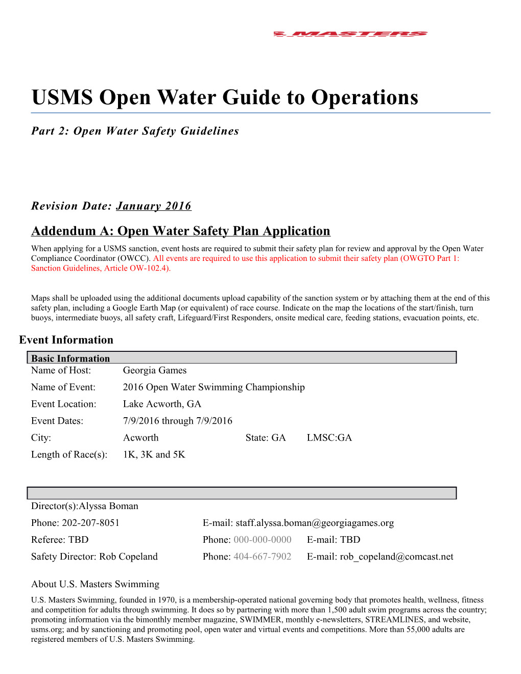 USMS Open Water Document Style Standards