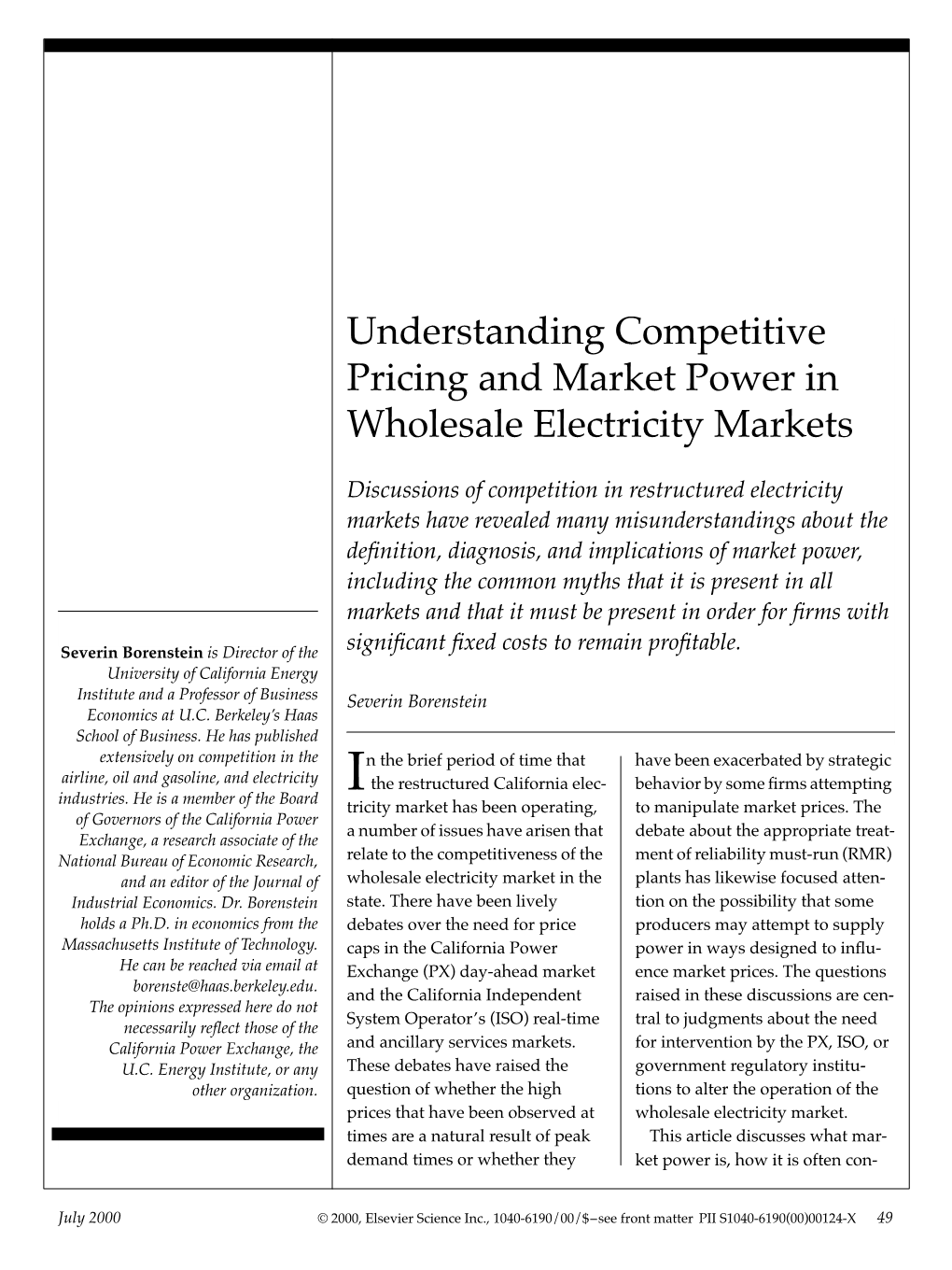 Understanding Competitive Pricing and Market Power in Wholesale Electricity Markets
