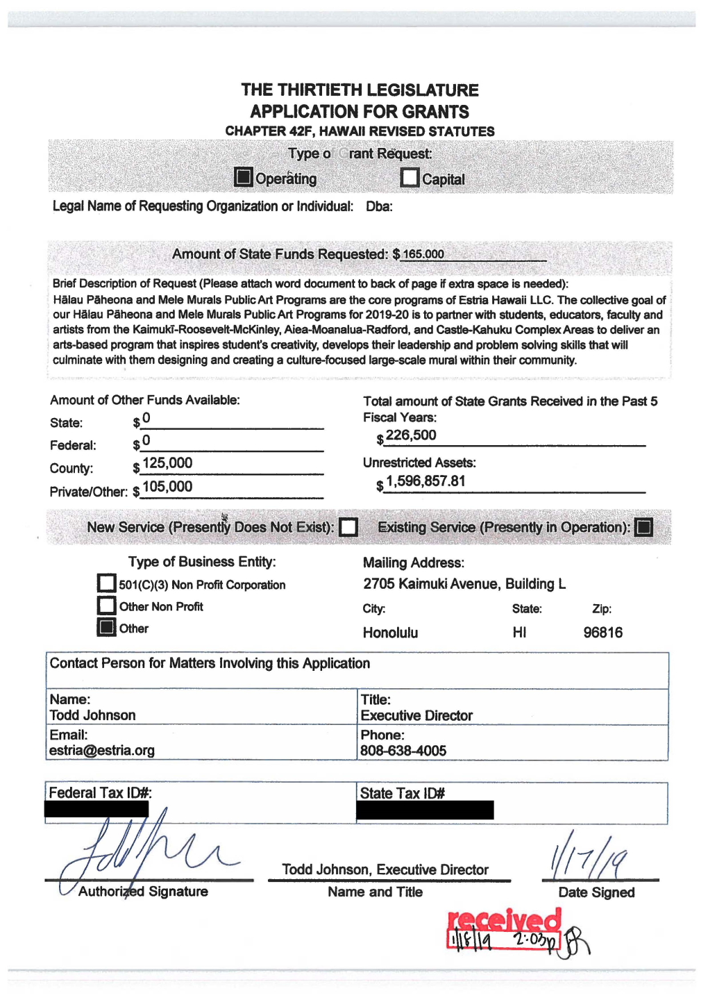 Estria Hawaii LLC OP Redacted.Pdf