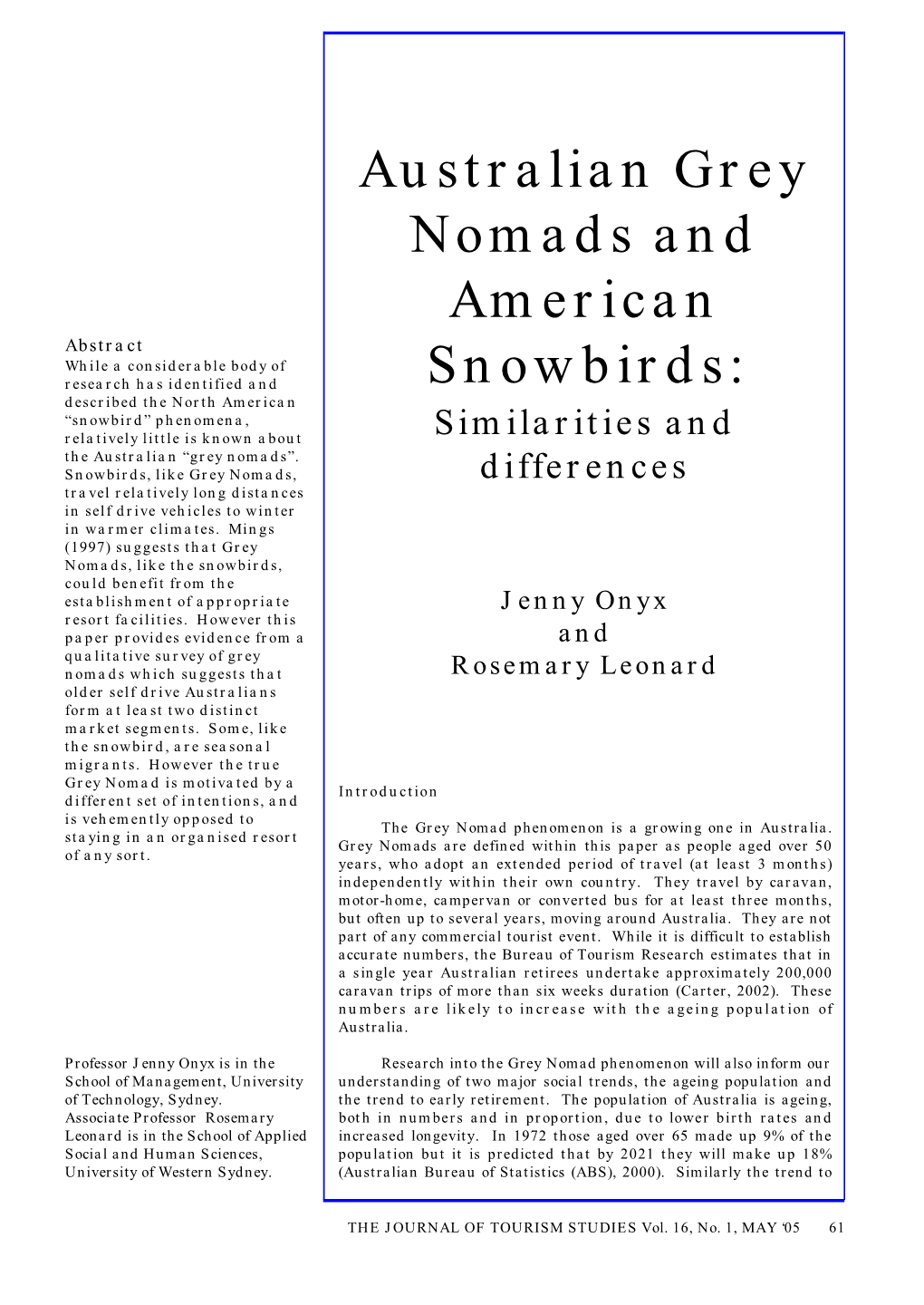 Australian Grey Nomads and American Snowbirds