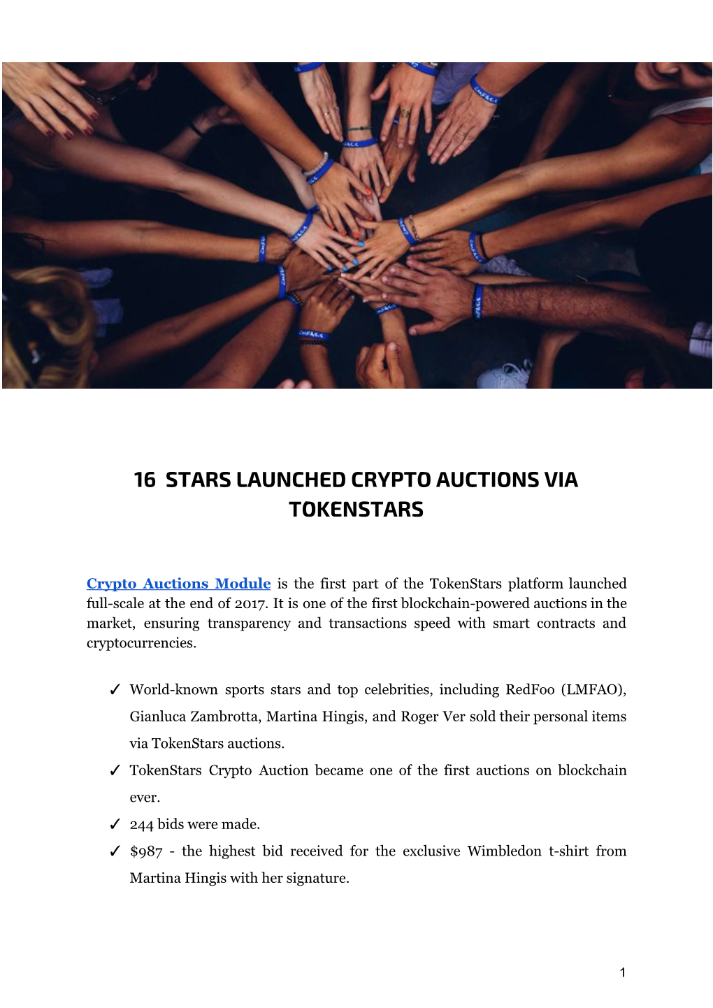 16 Stars Launched Crypto Auctions Via Tokenstars