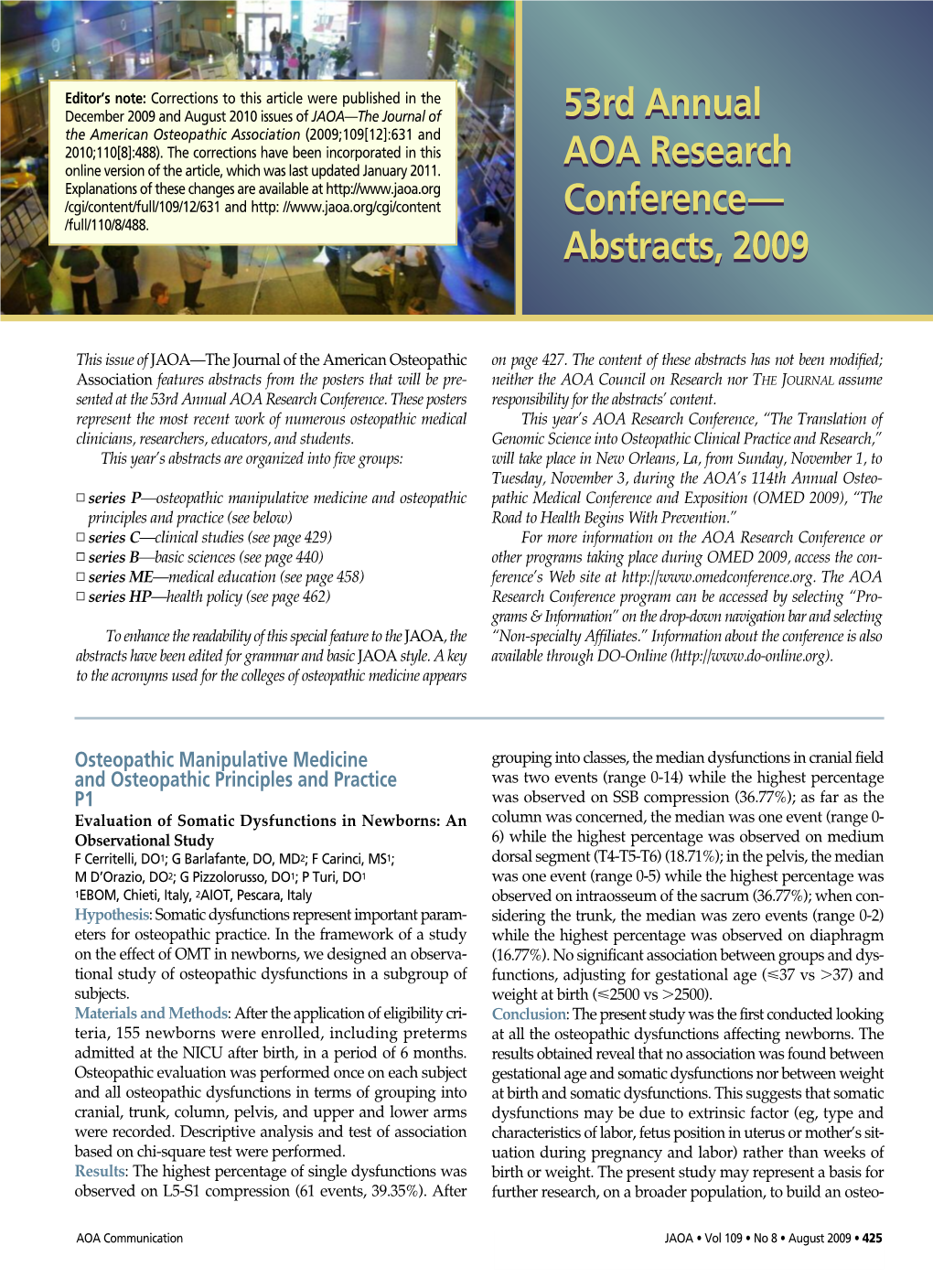 Abstracts, 2009 53Rd Annual AOA Research Conference