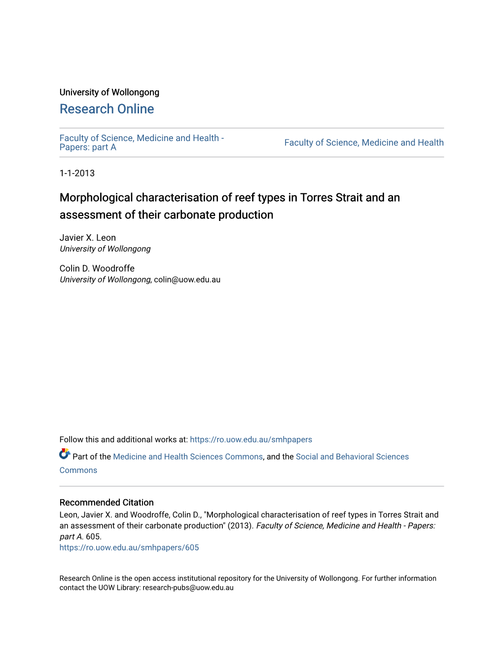 Morphological Characterisation of Reef Types in Torres Strait and an Assessment of Their Carbonate Production