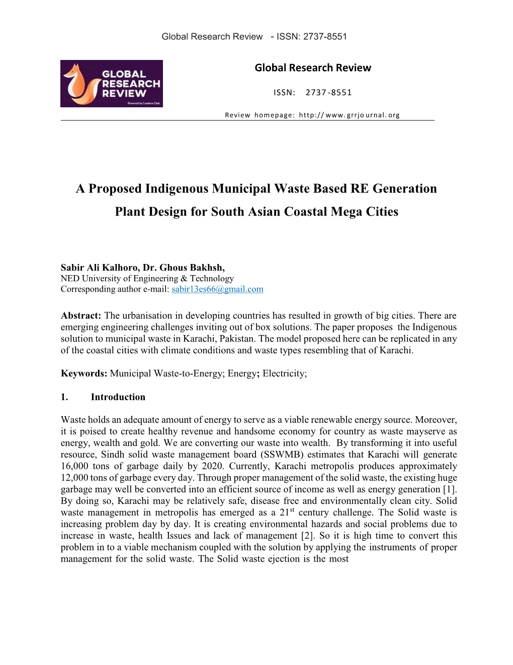 A Proposed Indigenous Municipal Waste Based RE Generation Plant Design for South Asian Coastal Mega Cities