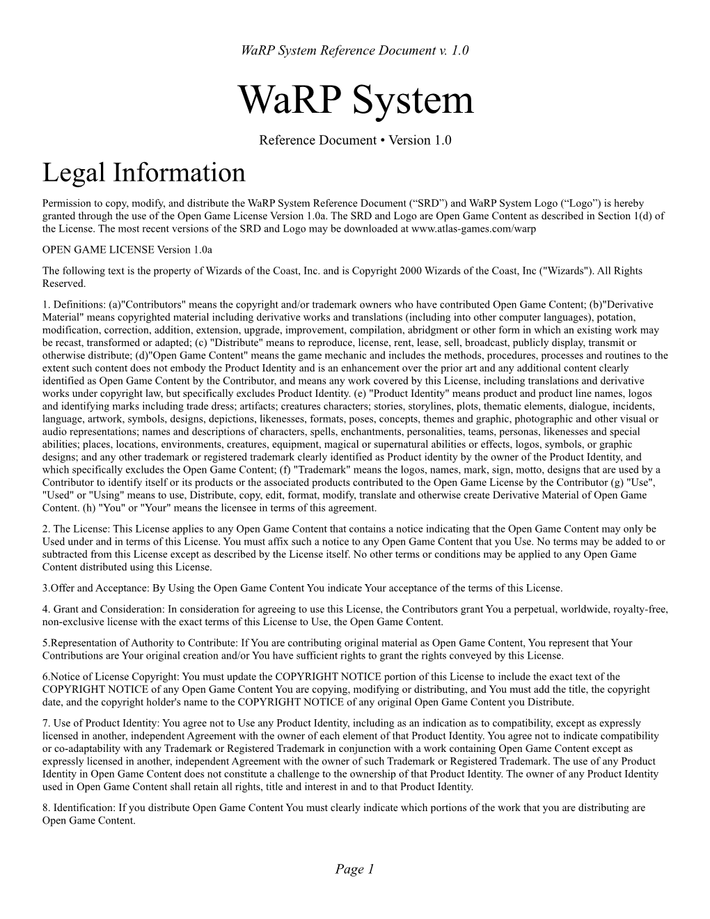 Warp System Reference Document V