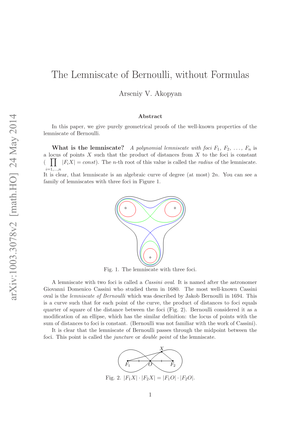 24 May 2014 the Lemniscate of Bernoulli, Without Formulas