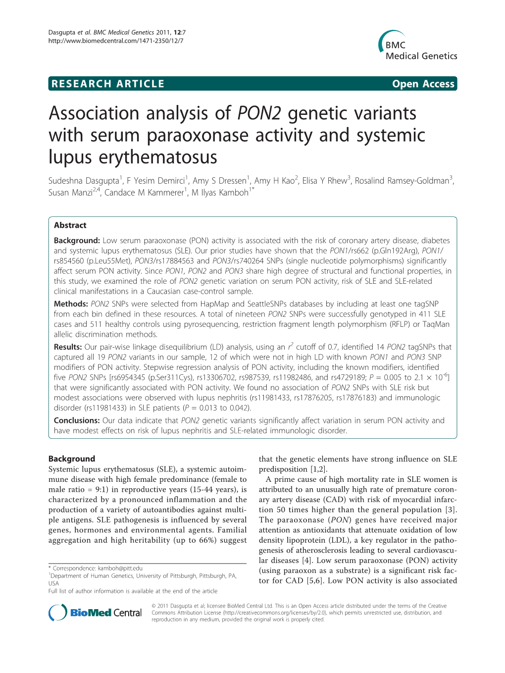 Association Analysis of PON2 Genetic Variants with Serum