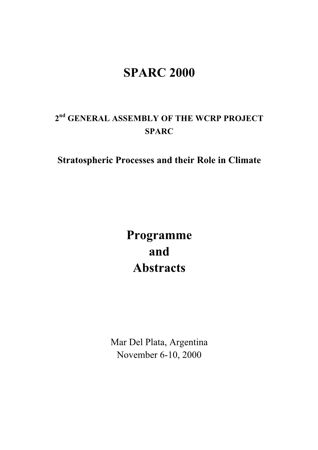 SPARC 2000 Programme and Abstracts