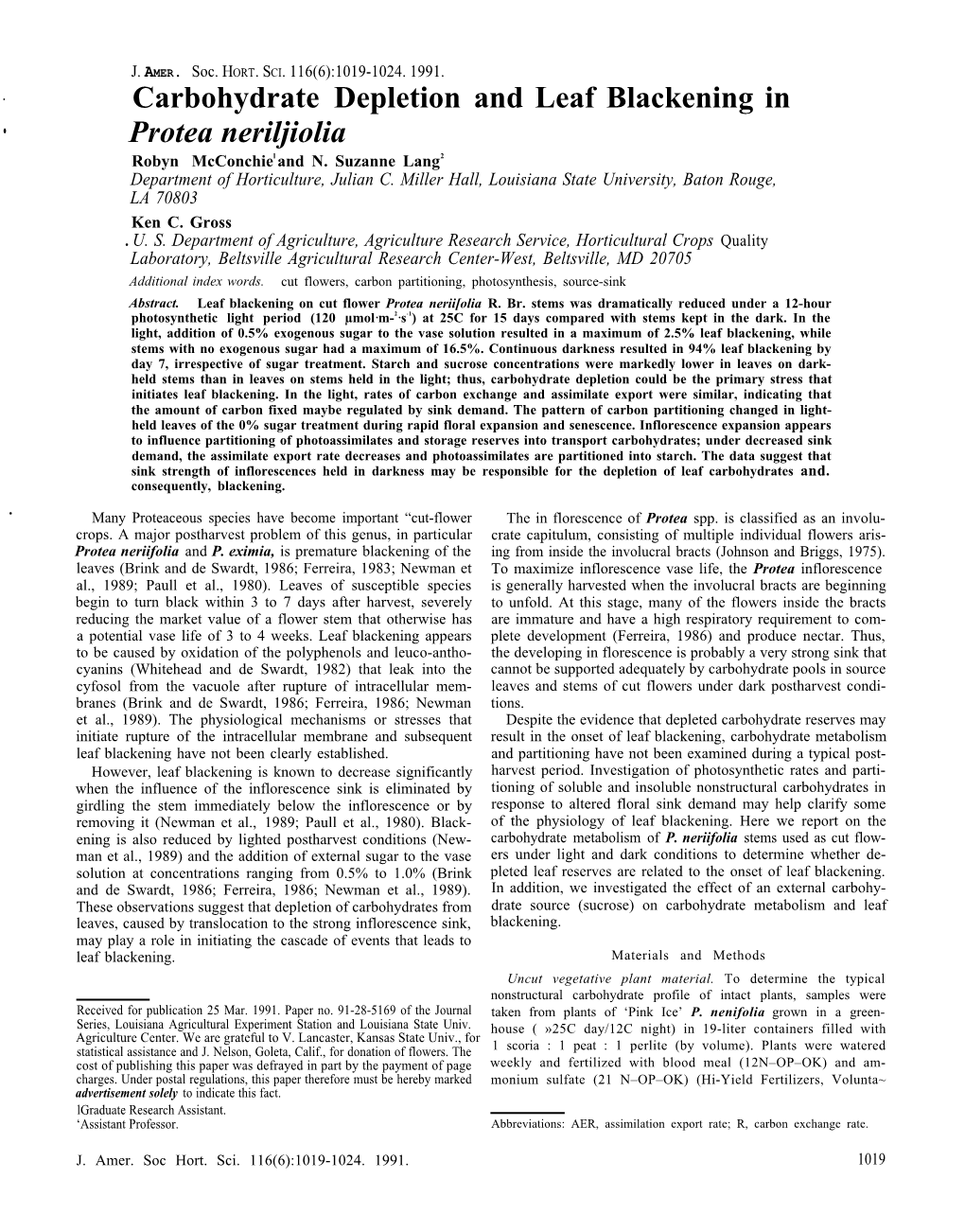 "Carbohydrate Depletion and Leaf Blackening in Protea Neriifolia"