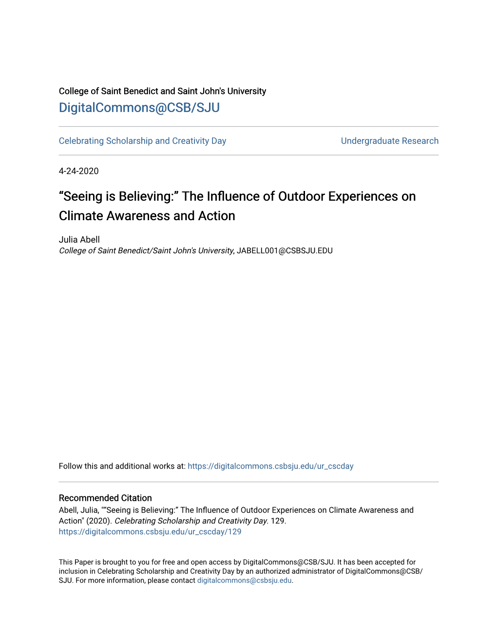 The Influence of Outdoor Experiences on Climate Awareness and Action