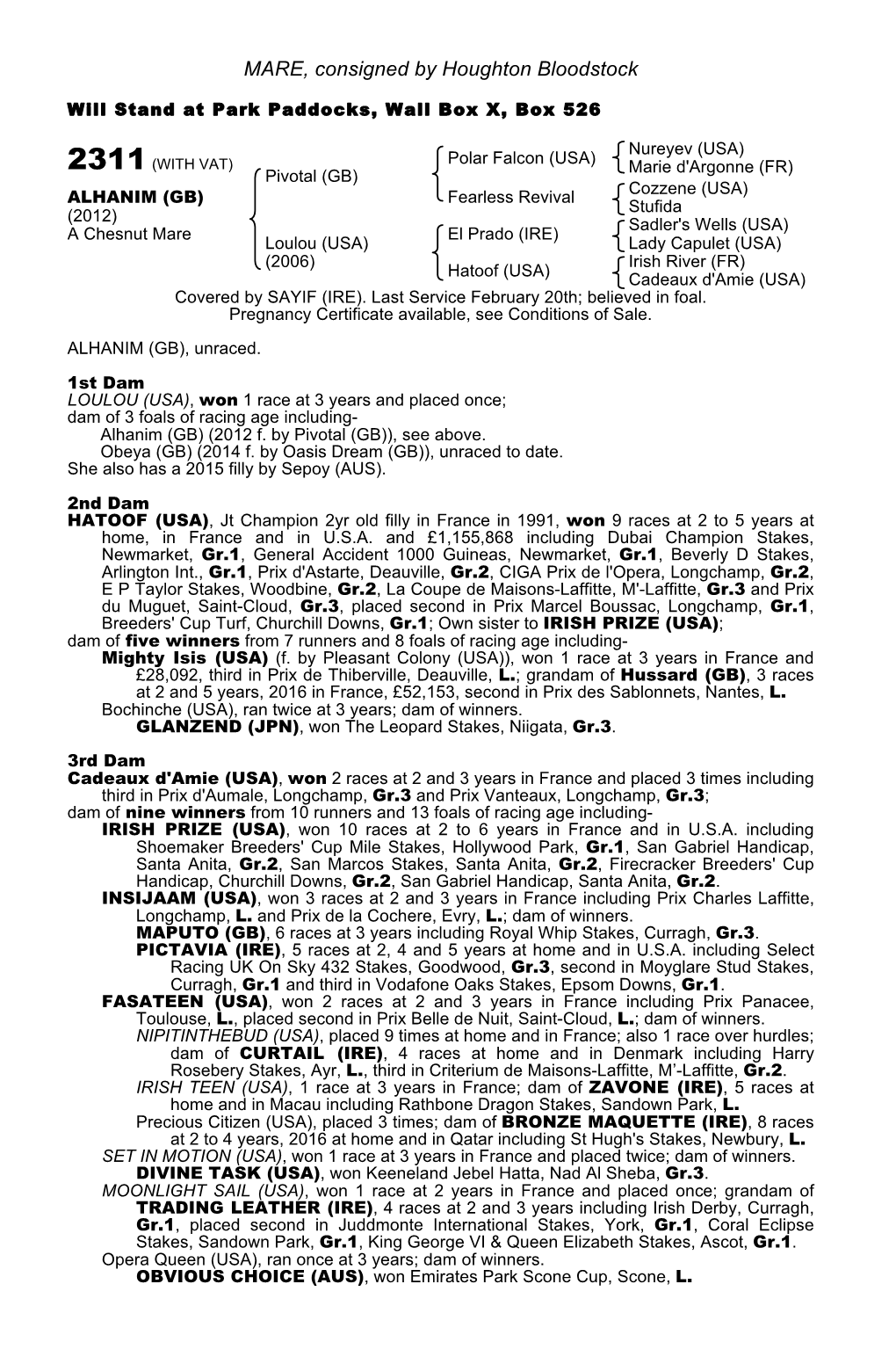 MARE, Consigned by Houghton Bloodstock