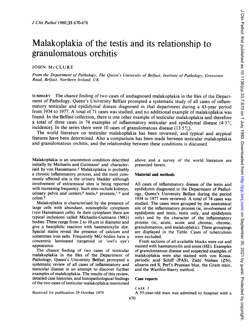 Malakoplakia of the Testis and Its Relationship to Granulomatous Orchitis