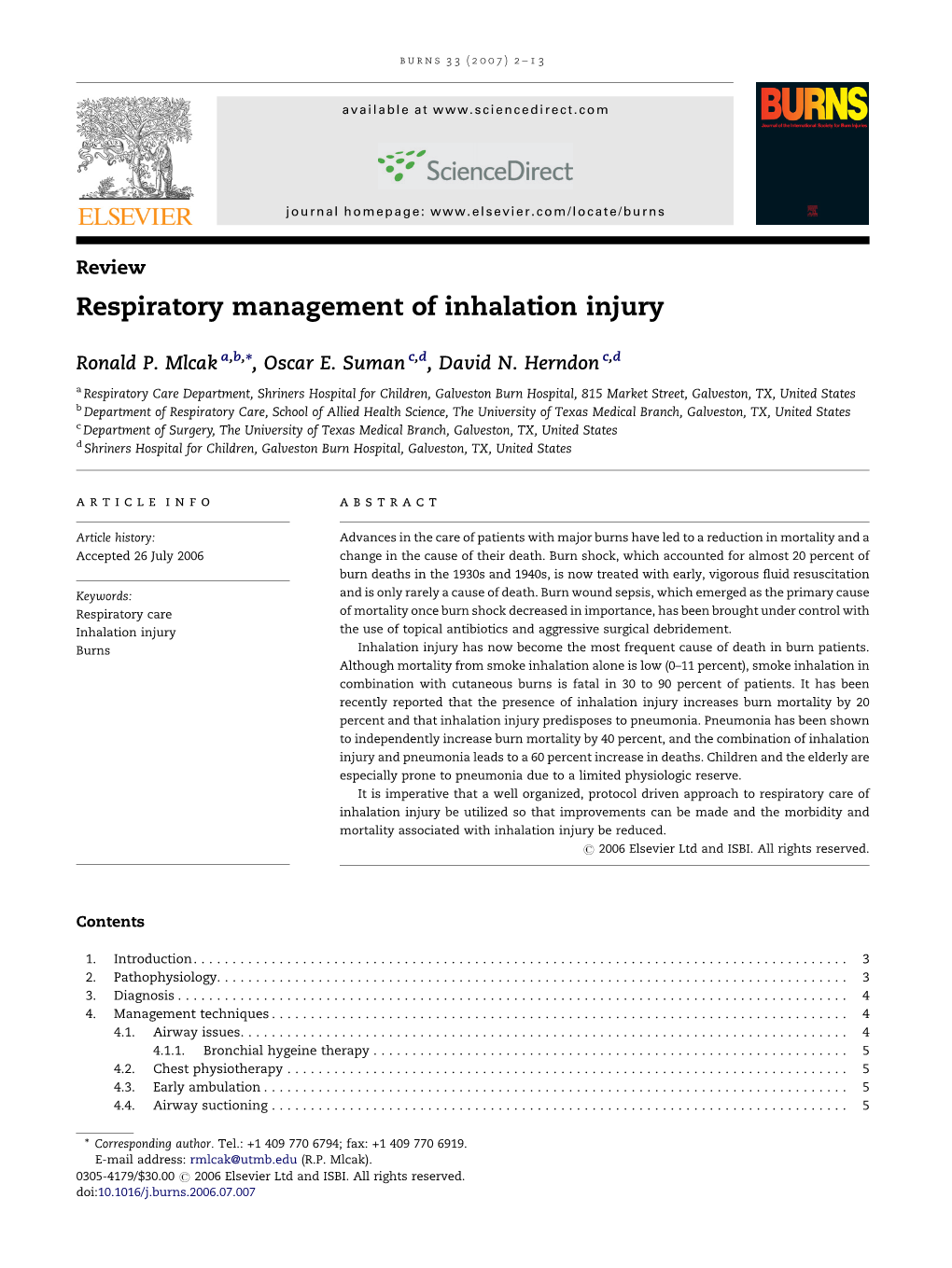 Respiratory Management of Inhalation Injury