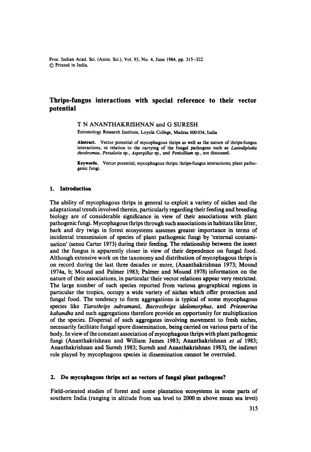 Thrips-Fungus Interactions with Special Reference to Their Vector Potential