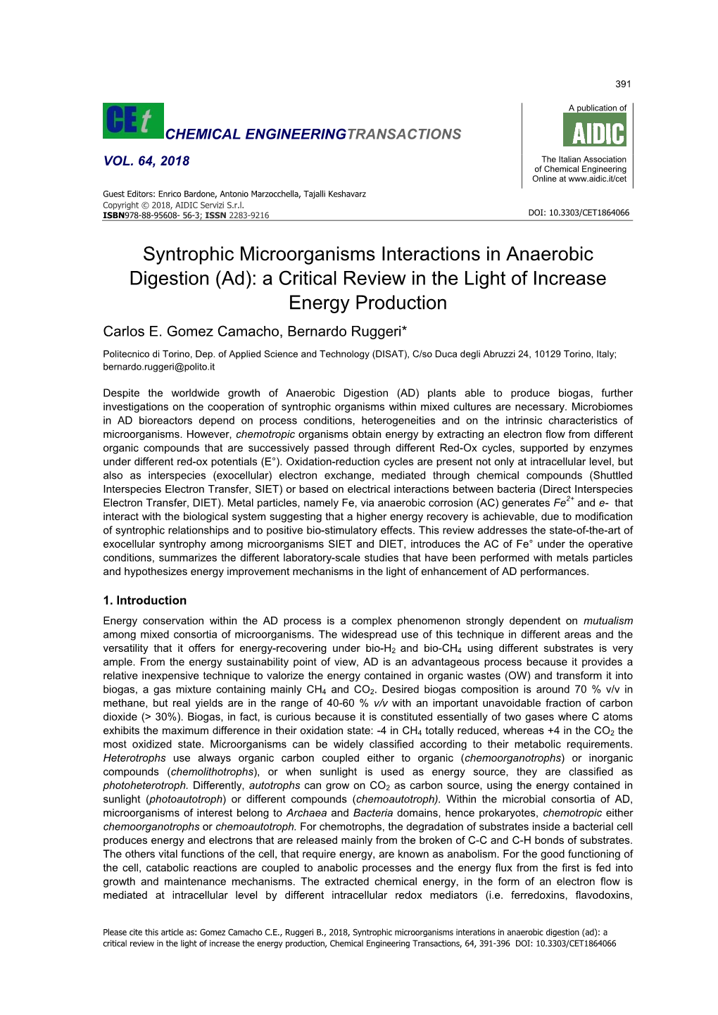 Syntrophic Microorganisms Interactions in Anaerobic Digestion (Ad): a Critical Review in the Light of Increase