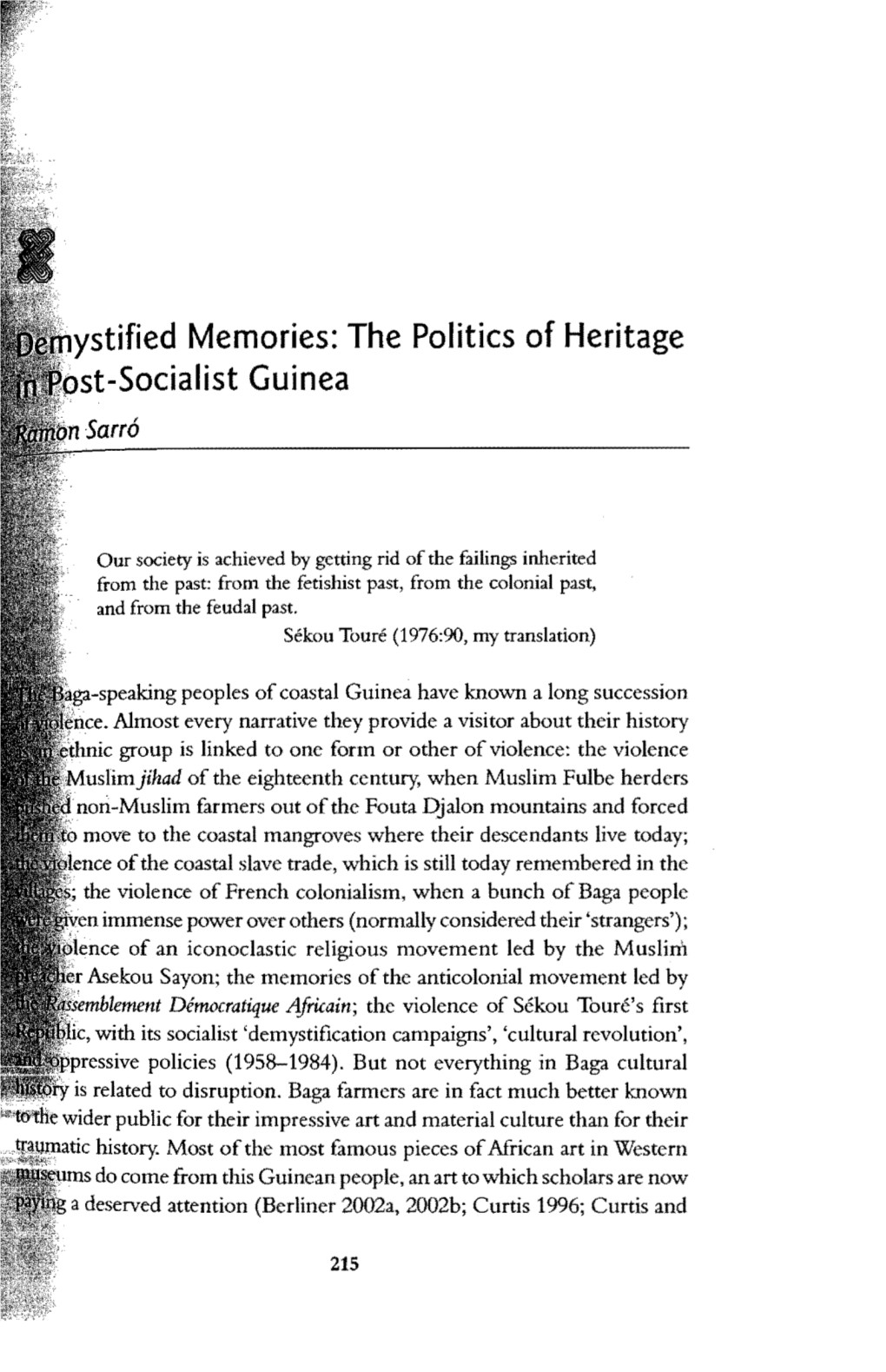 The Politics of Heritage St-Socialist Guinea